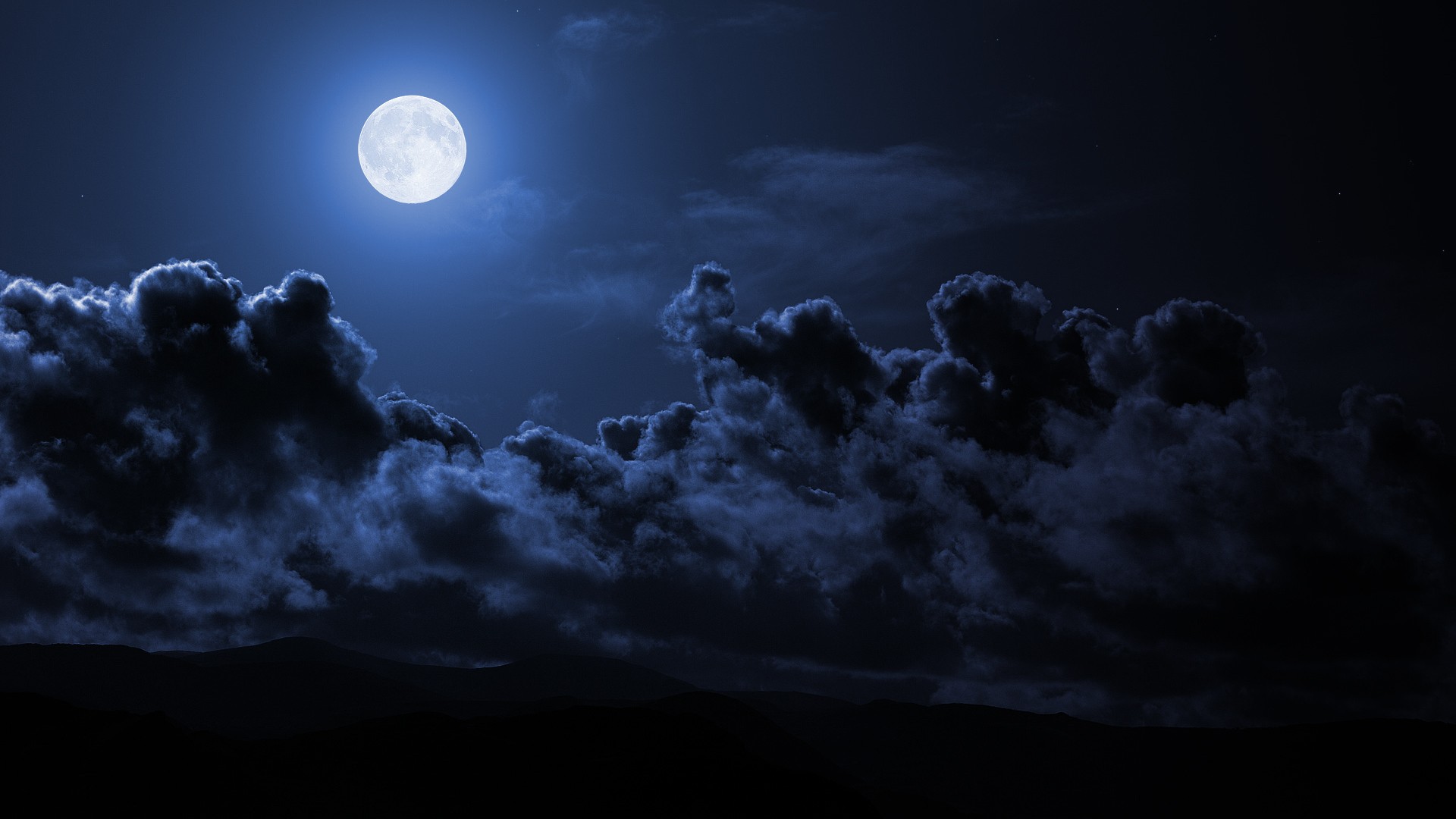 General 1920x1080 night Moon sky clouds dark blue hills landscape storm digital art