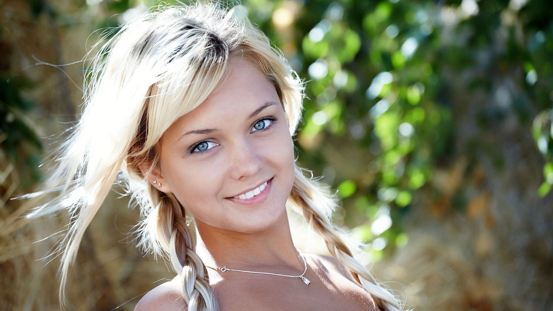People 1920x1080 blonde smiling Lada D blue eyes dyed hair pierced nose Errotica Archives women face closeup