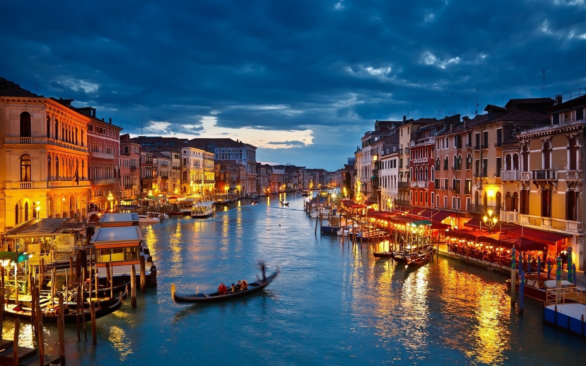 General 1920x1200 Venice cityscape gondolas lights canal building clouds Grand Canal city lights Italy