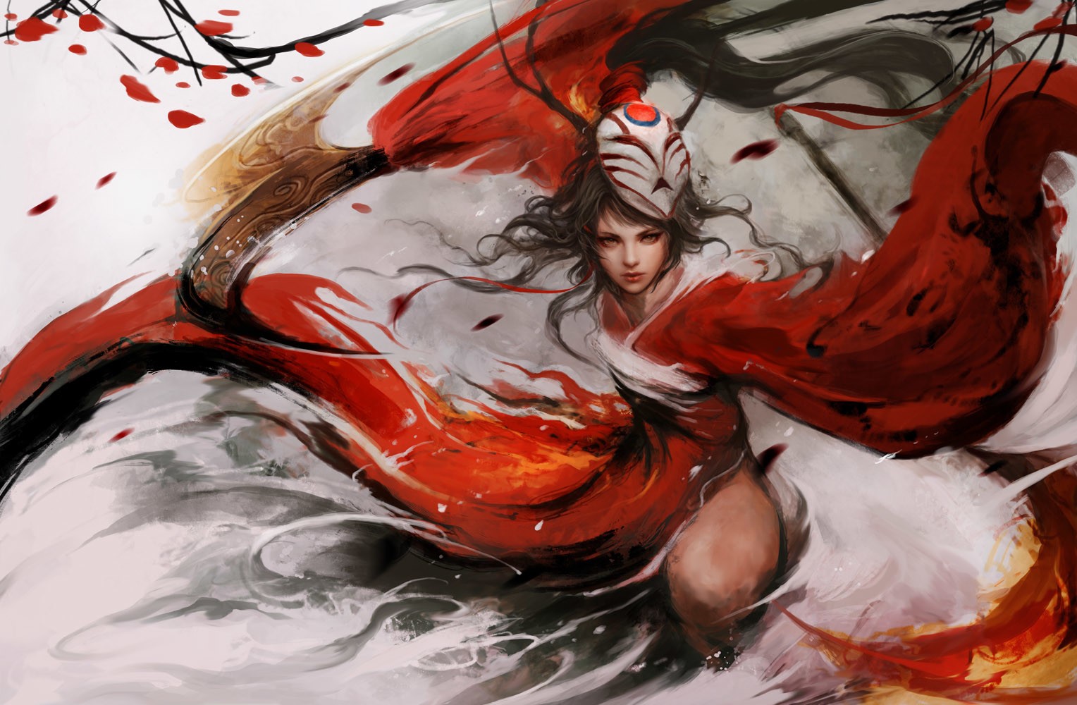 General 1528x1000 fantasy art Akali (League of Legends) League of Legends PC gaming fantasy girl video game girls red clothing mask brunette video game characters