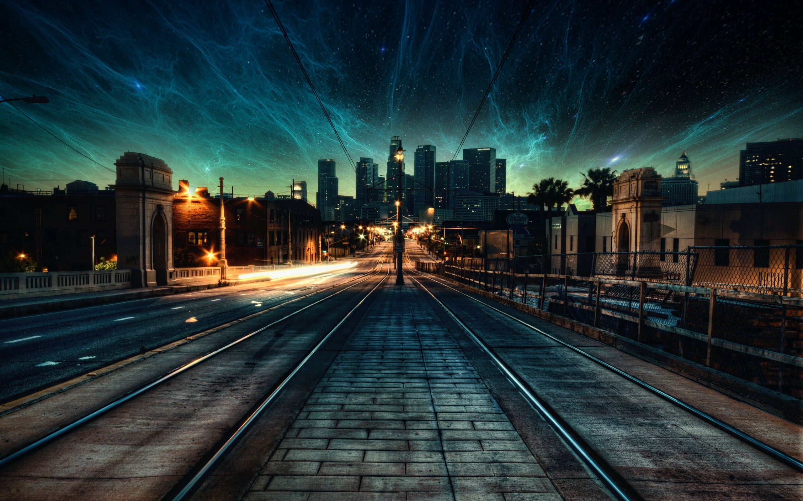 General 2560x1600 nebula space city street light evening photo manipulation stars night cityscape USA Los Angeles