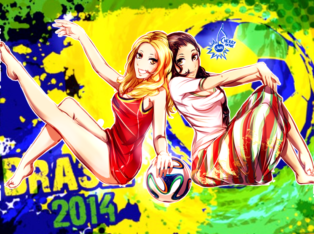General 1103x820 world cup girls Belgium Algeria women two women soccer soccer ball looking at viewer legs legs up blonde brunette artwork 2014 (Year) FIFA World Cup digital art