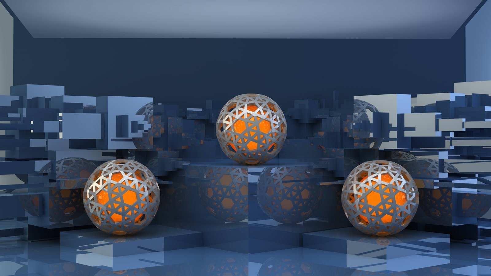 General 1600x900 abstract reflection sphere orange CGI digital glowing ball 3D Abstract digital art