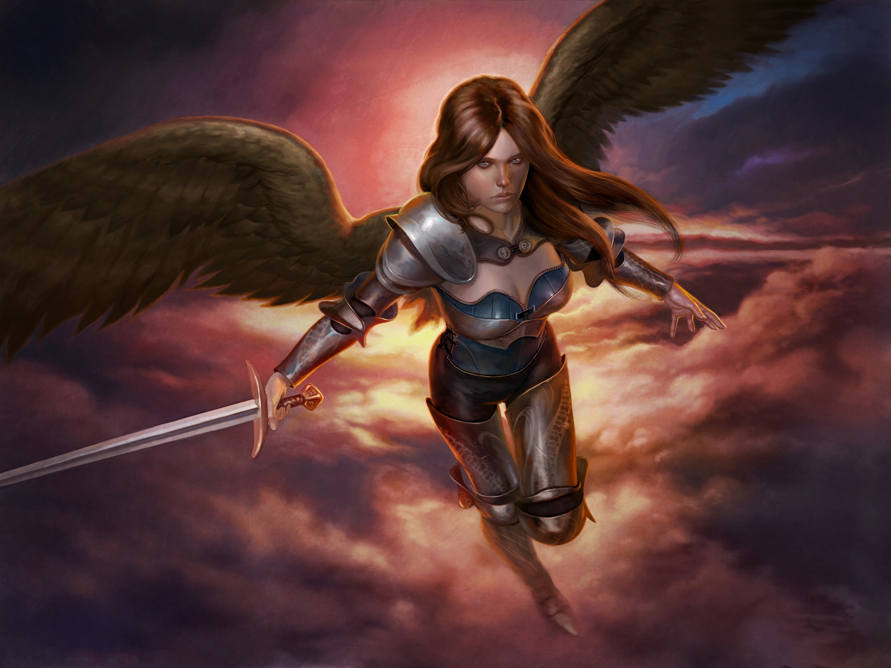 General 3000x2250 fantasy art fantasy girl wings warrior sword