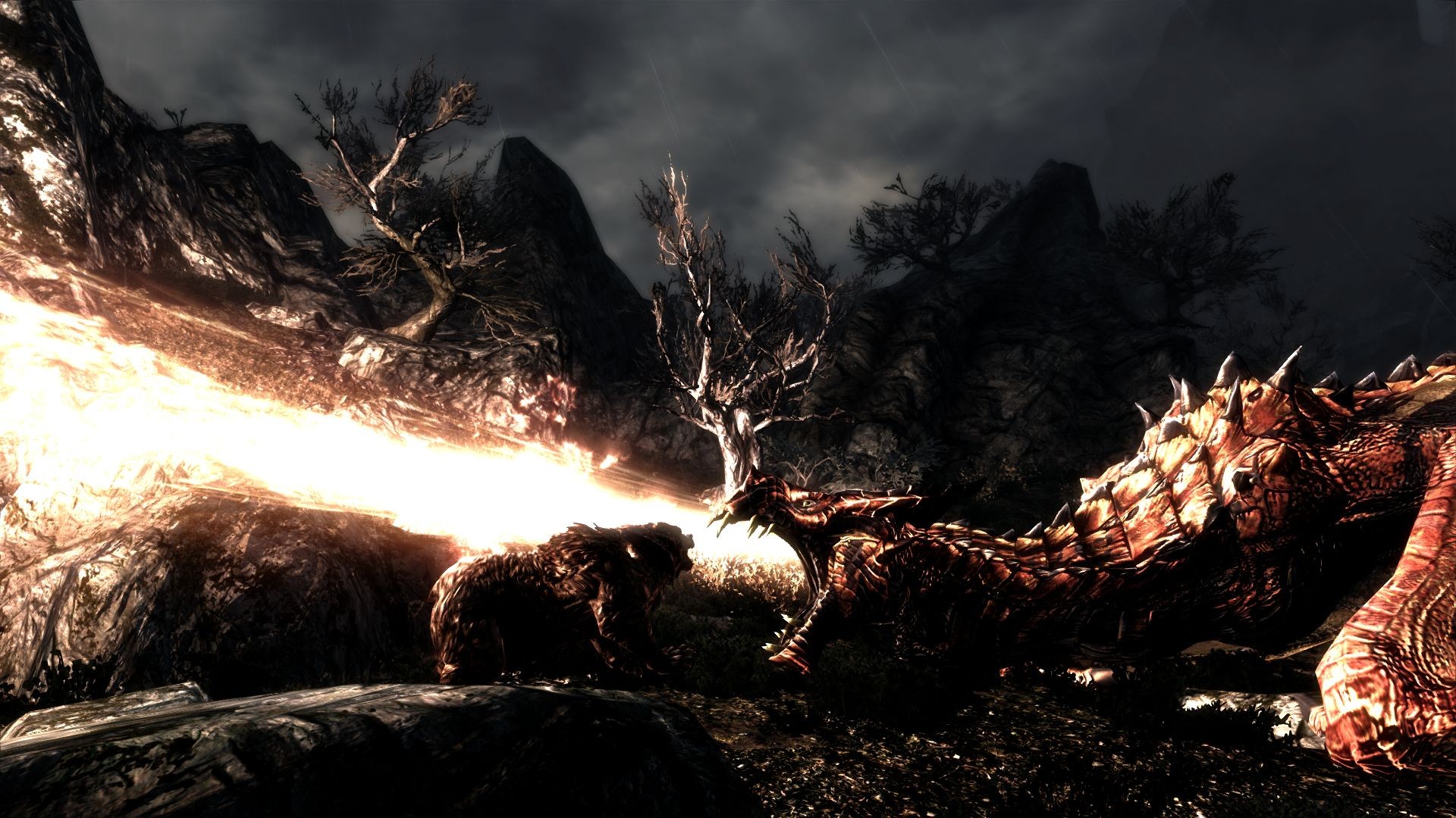 General 1920x1080 The Elder Scrolls V: Skyrim RPG dragon creature video games PC gaming fire