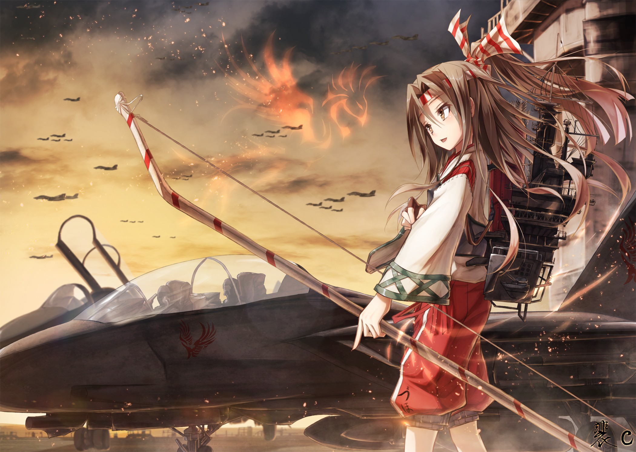 Anime 2100x1492 anime girls anime Kantai Collection Zuihou (KanColle) bow military aircraft aircraft brunette weapon vehicle military vehicle long hair