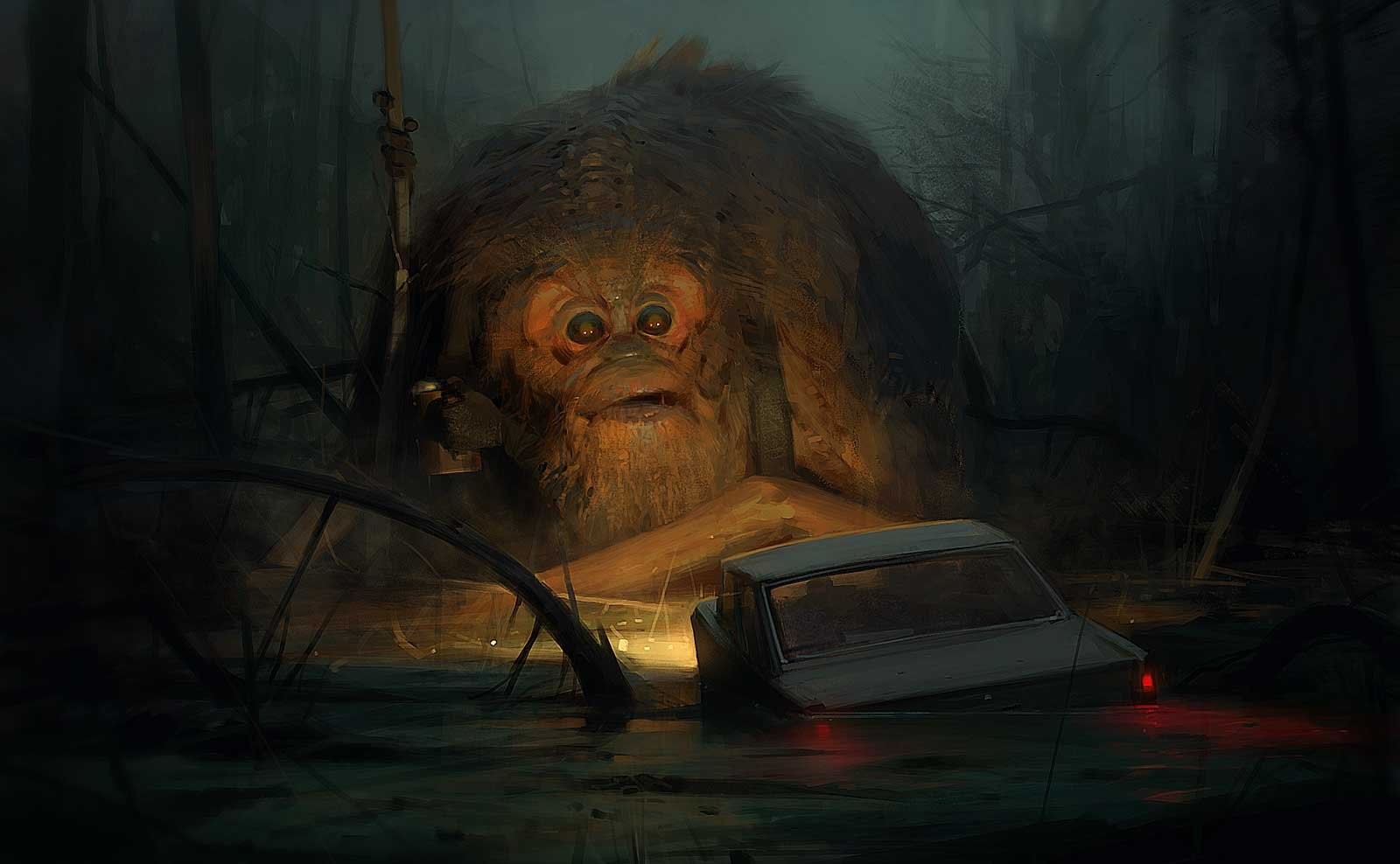 General 1600x988 artwork car creature vehicle dark swamp night fantasy art Sergey Kolesov