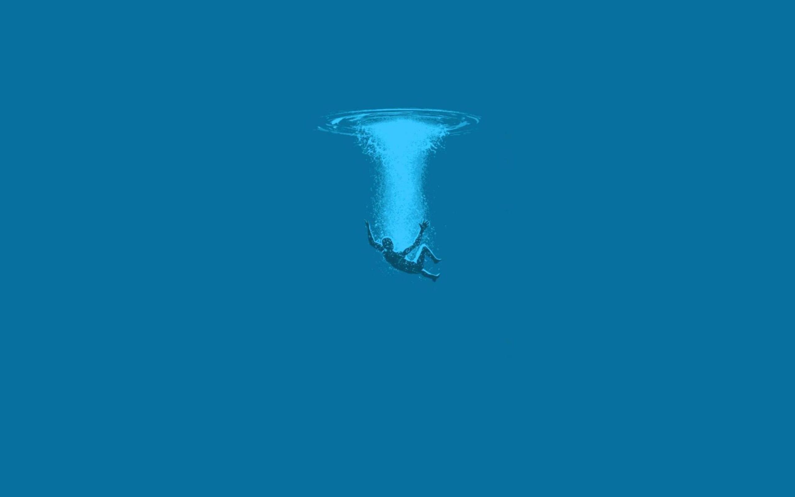 General 2560x1600 minimalism water underwater artwork sea blue background simple background