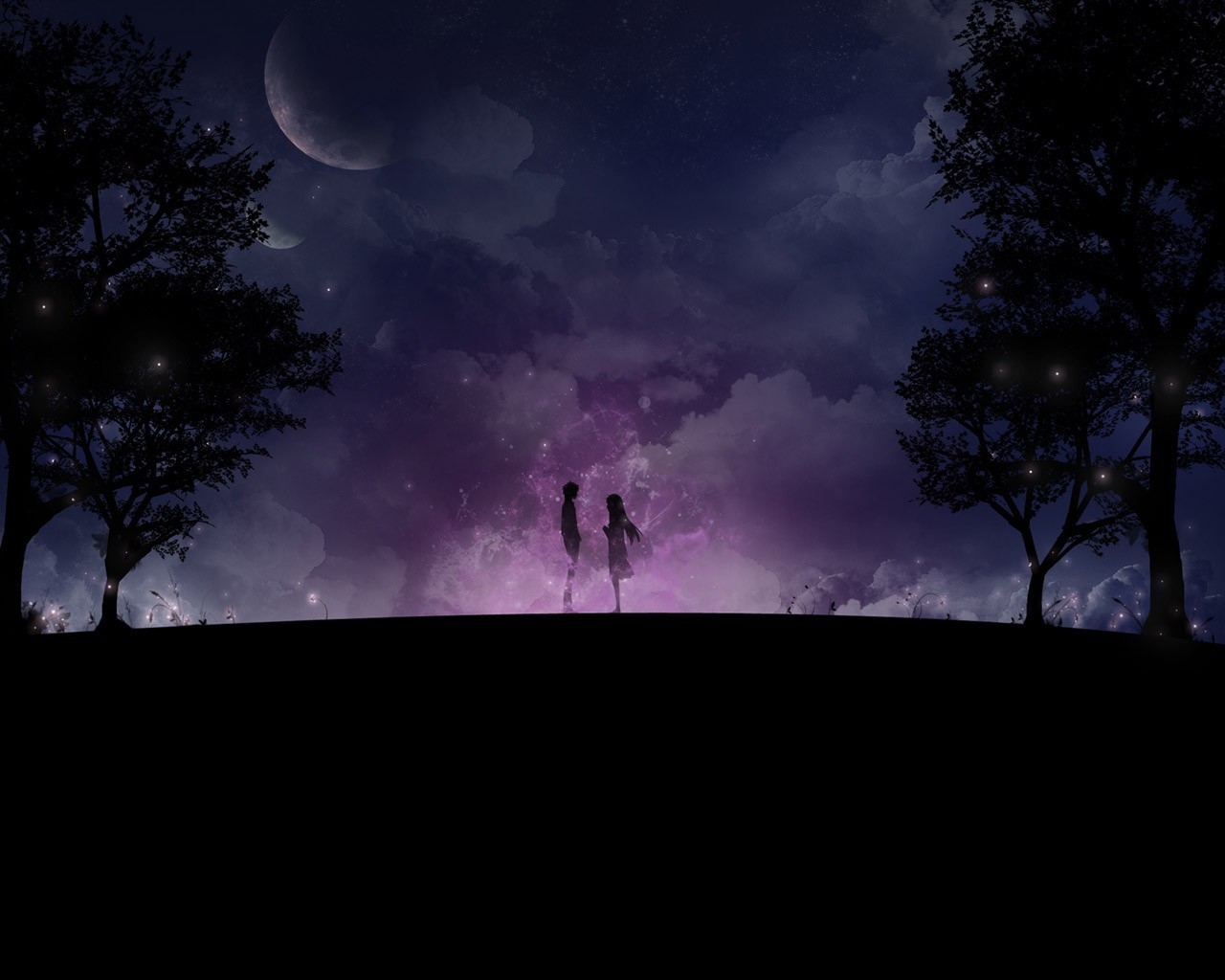 General 1280x1024 Moon space stars trees couple Kimi ni Todoke outdoors women men standing clouds sky anime girls anime boys