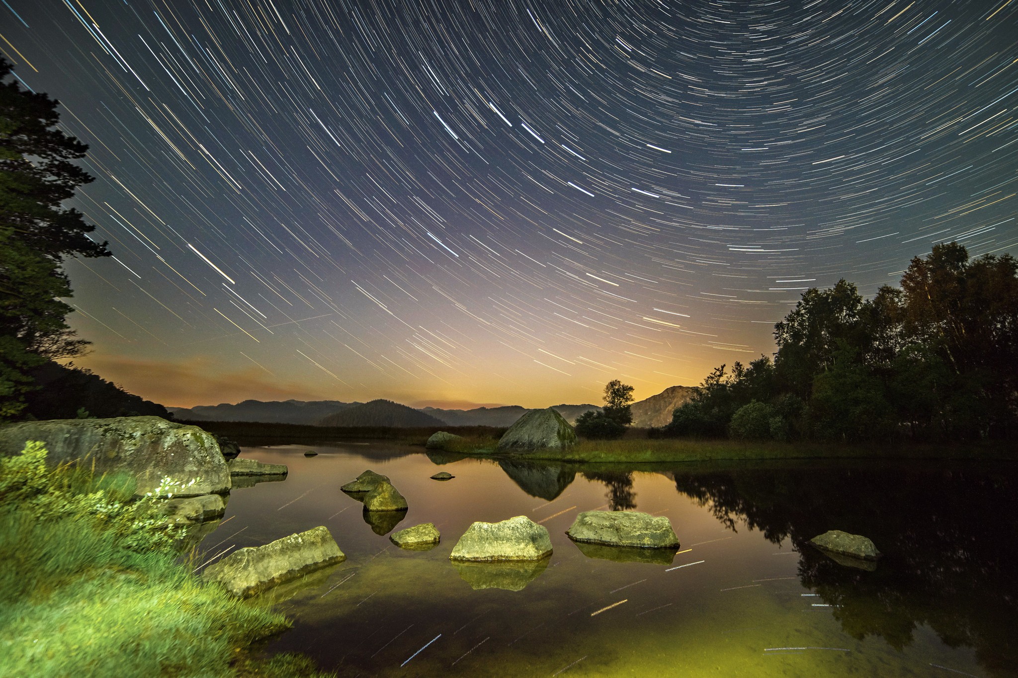 General 2048x1365 stars landscape lake star trails long exposure nature sky