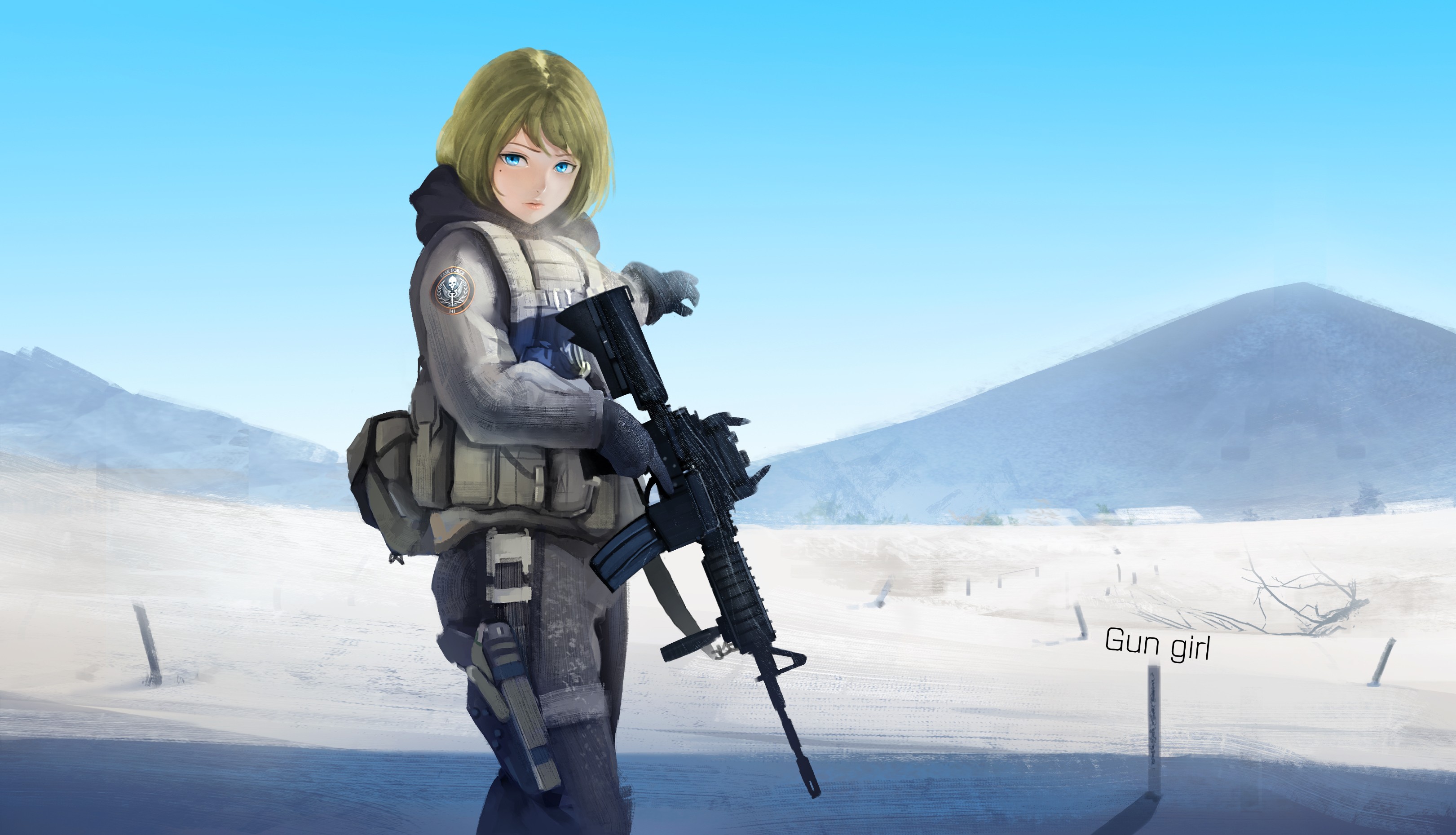 Anime 3242x1859 anime girls anime blonde original characters snow M4A1 girls with guns machine gun weapon