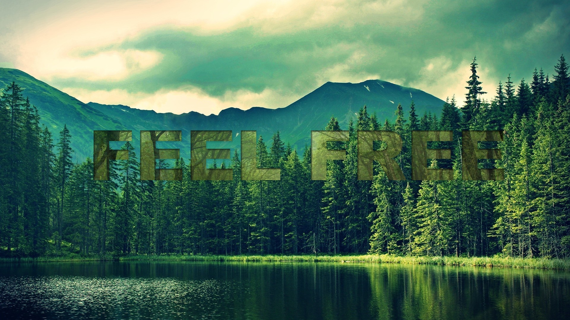 General 1920x1080 trees typography water nature mountains landscape
