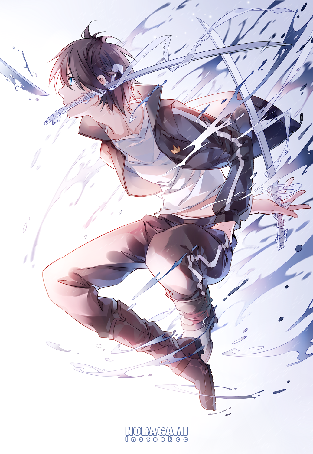 Anime 1035x1500 anime boys Noragami black hair Yato (Noragami) blue eyes sword anime weapon white background