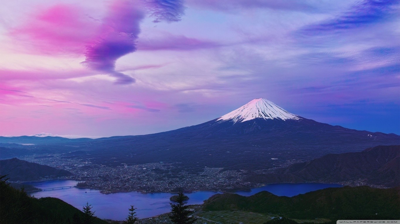 General 1366x768 Japan mountains Mount Fuji landscape snowy peak volcano Asia