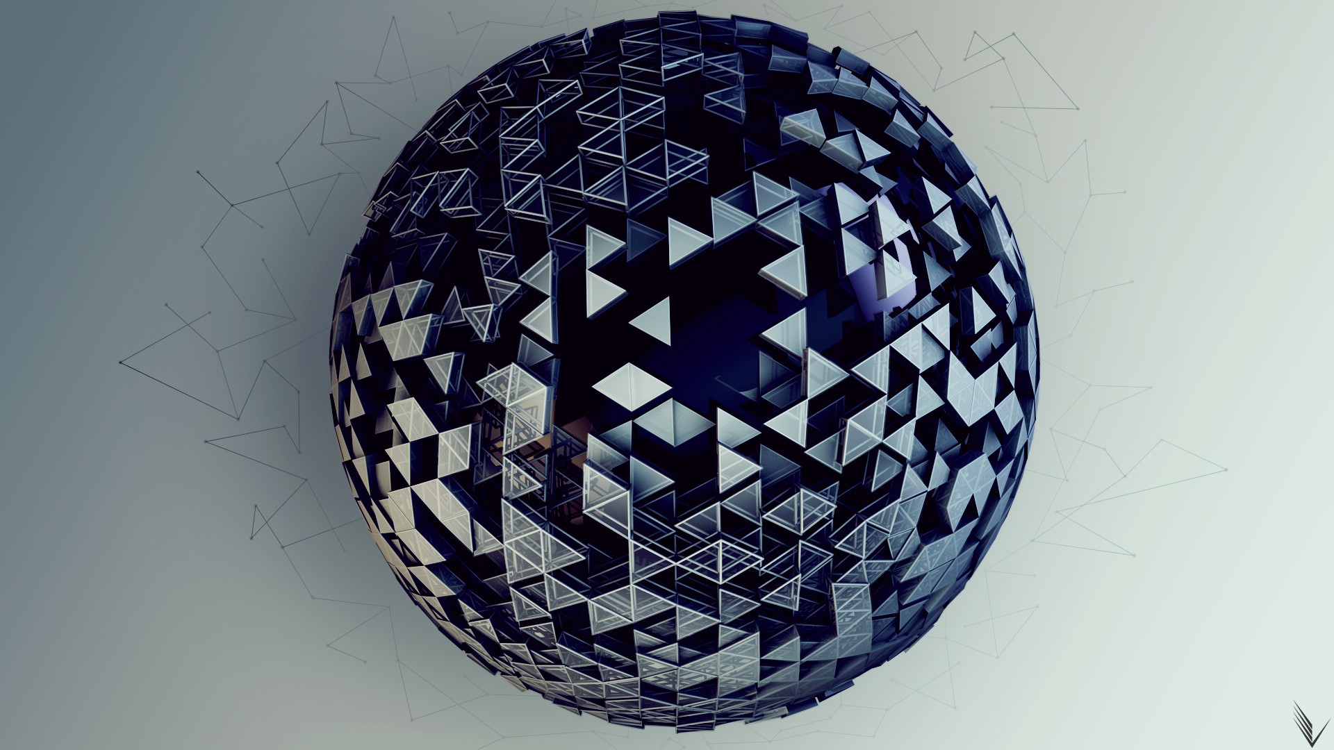 General 1920x1080 digital art sphere ball geometry triangle CGI gradient lines
