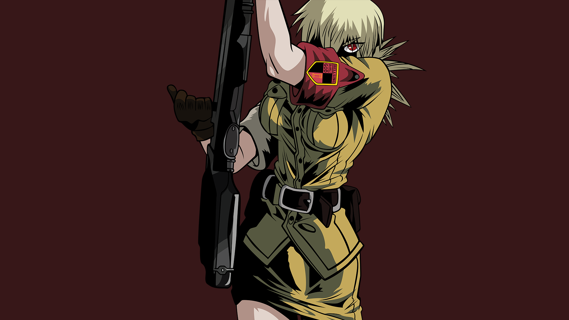Anime 1920x1080 anime Hellsing Seras Victoria red background simple background girls with guns weapon red eyes anime girls