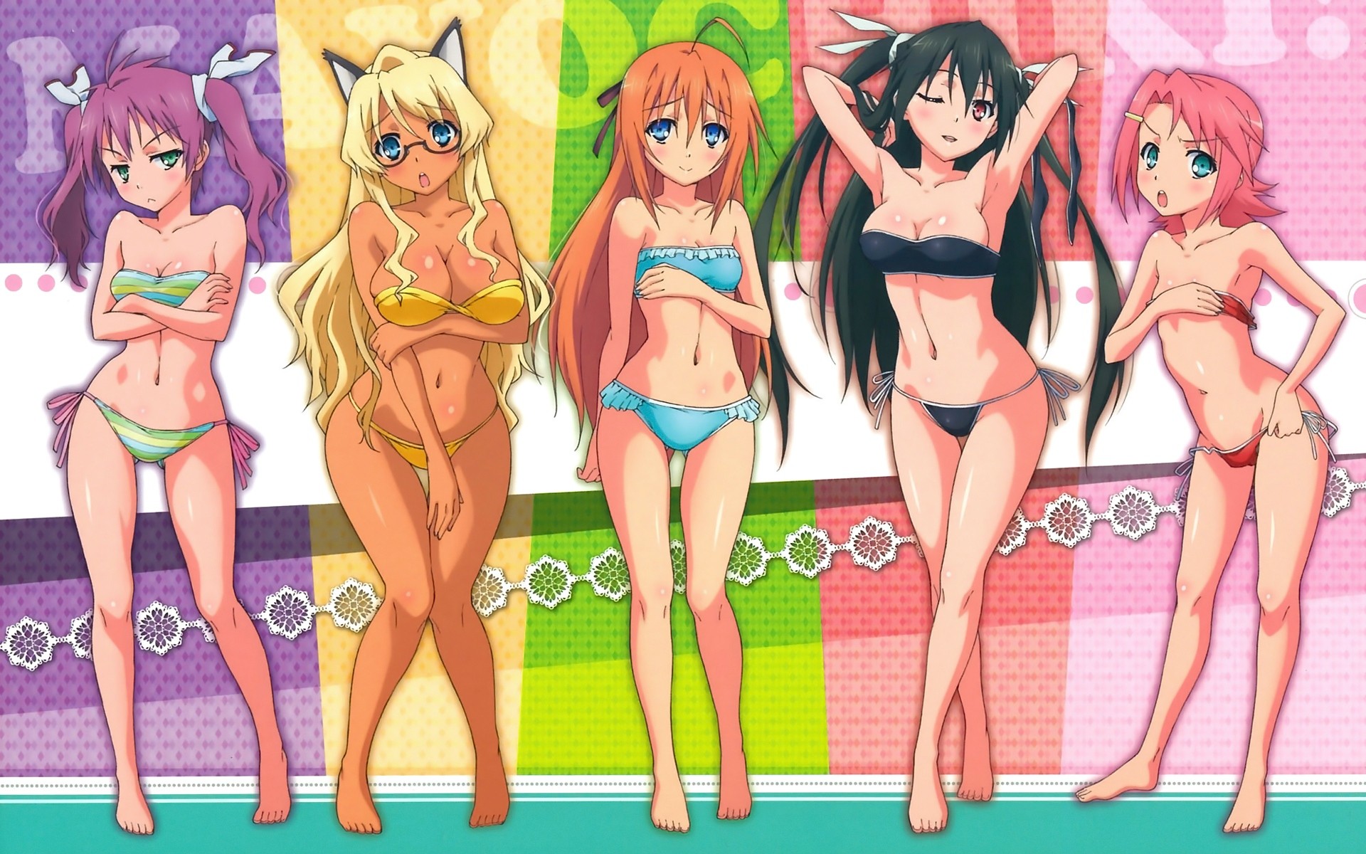 Anime 1920x1200 anime girls anime Mayo Chiki! Konoe Subaru Usami Masamune bikini Narumi Nakuru Suzutsuki Kanade swimwear belly boobs big boobs group of women arms crossed