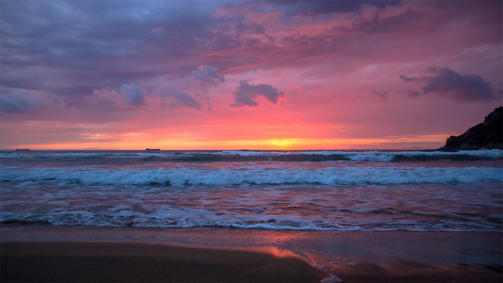 General 1920x1080 coast nature sunset sea waves sea foam purple sky sky