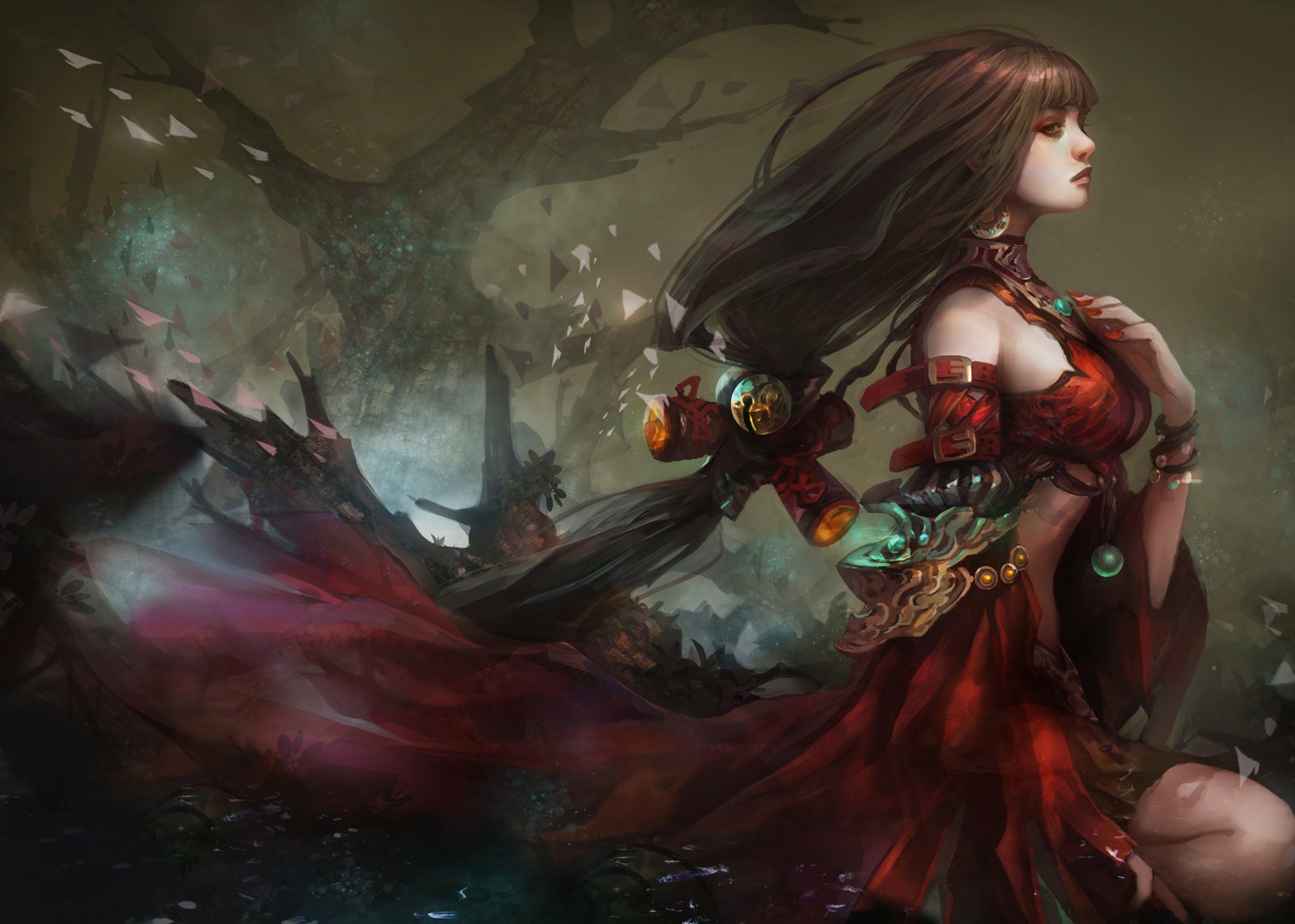 General 1600x1142 fantasy art fantasy girl brunette long hair women red nails red clothing
