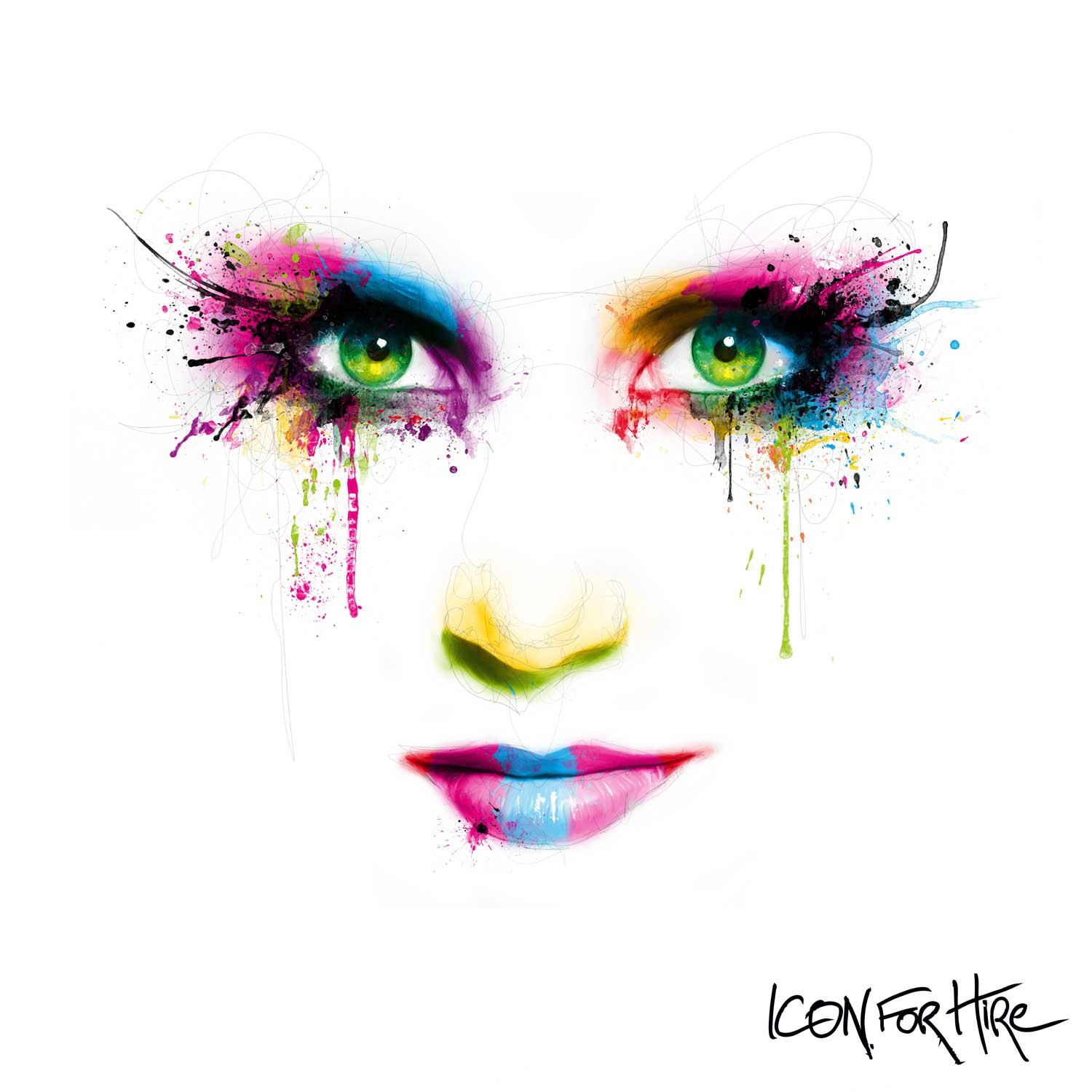 General 1500x1500 paint splatter painting face women green eyes looking at viewer icon for hire music simple background closeup digital art