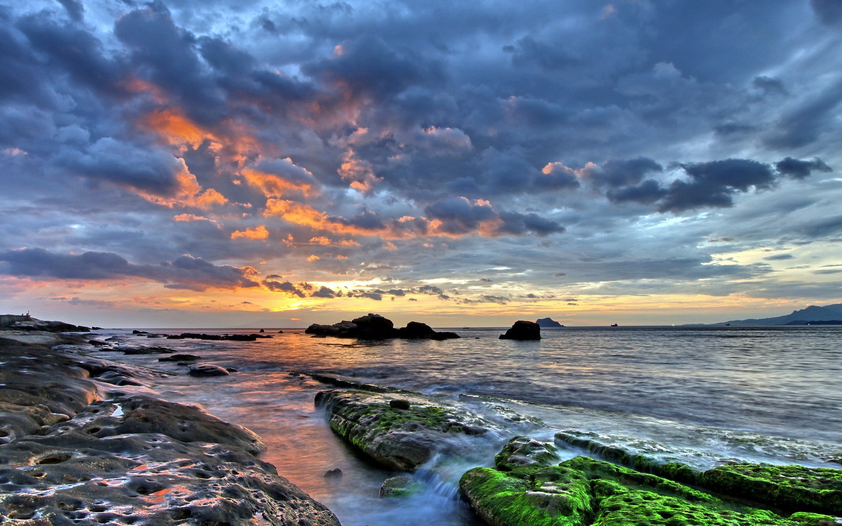 General 1680x1050 water sunset clouds sea rocks landscape beach sky nature