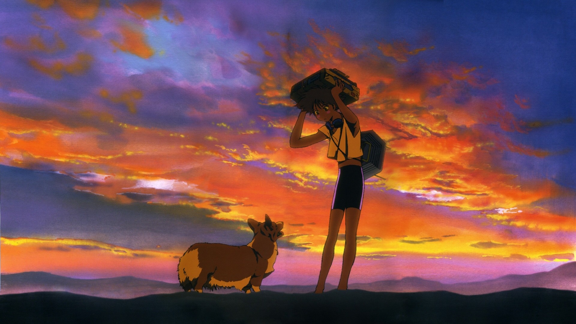 Anime 1920x1080 Cowboy Bebop Edward (Cowboy Bebop) anime anime girls dog sky animals women outdoors women