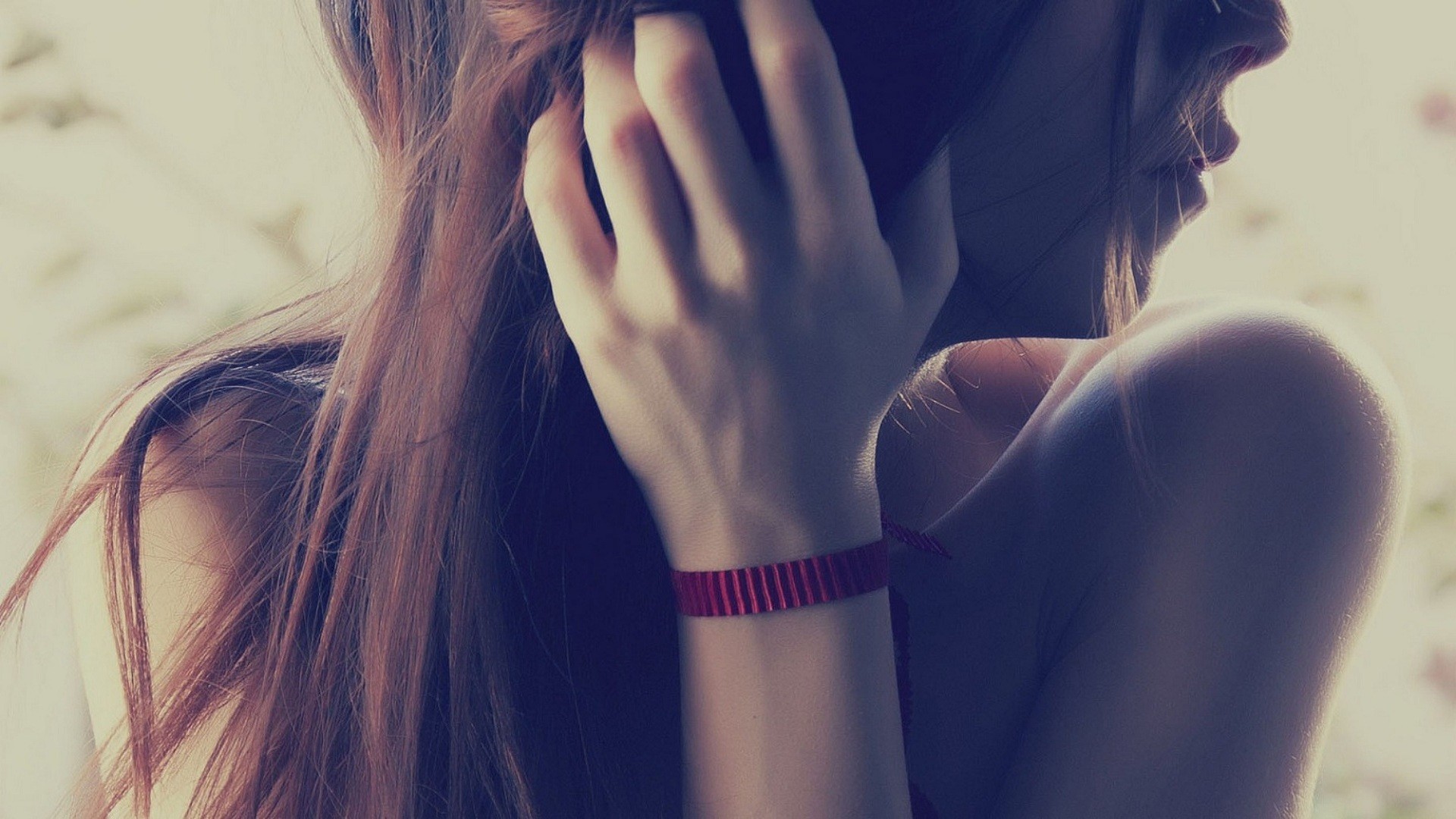 People 1920x1080 wristband brunette women hands profile hair   model red ribbon closeup face