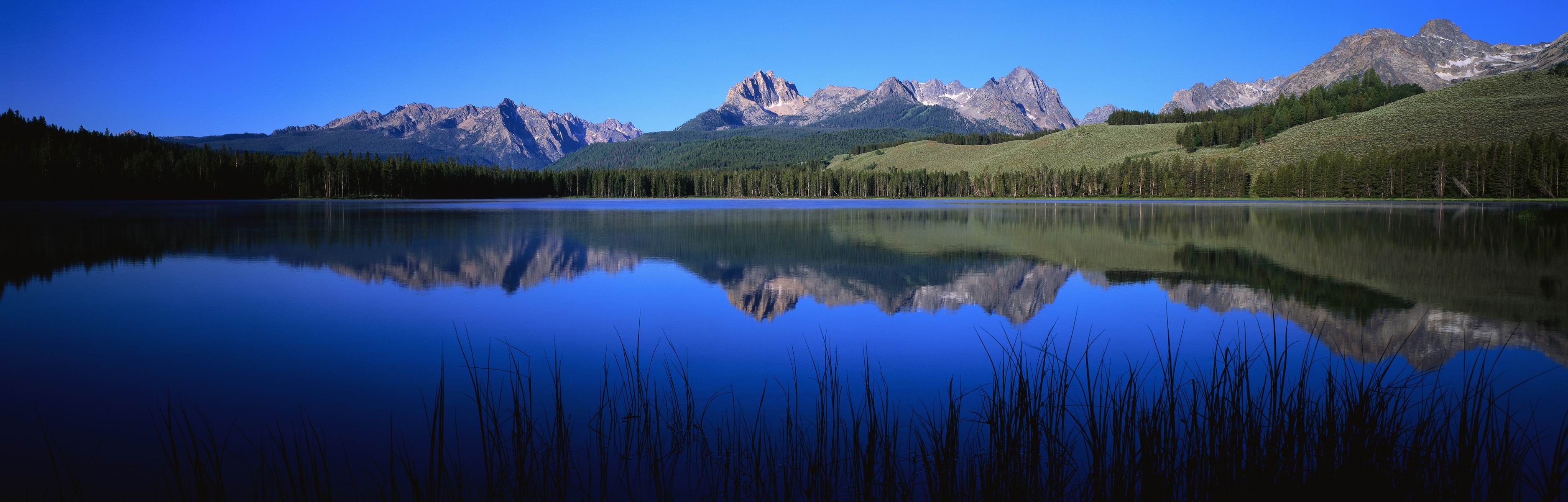 General 3750x1200 nature landscape lake reflection mountains multiple display dual monitors
