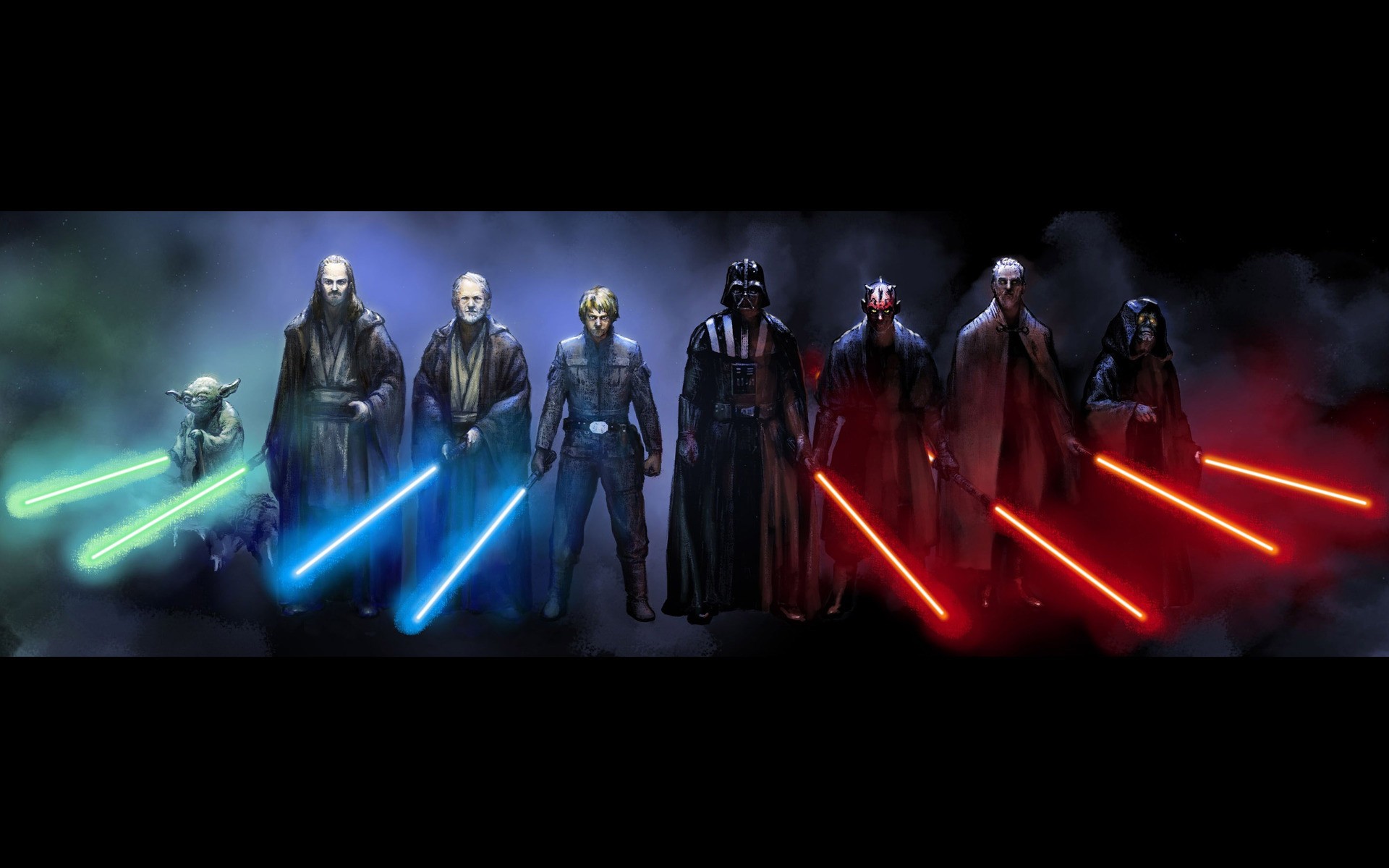 General 1920x1200 Yoda Obi-Wan Kenobi Luke Skywalker Qui-Gon Jinn Darth Vader Darth Maul Darth Sidious Count Dooku Star Wars Jedi Sith Star Wars Heroes Star Wars Villains Frank Oz Liam Neeson Mark Hamill Ray Park Emperor Palpatine Ian McDiarmid lightsaber artwork science fiction