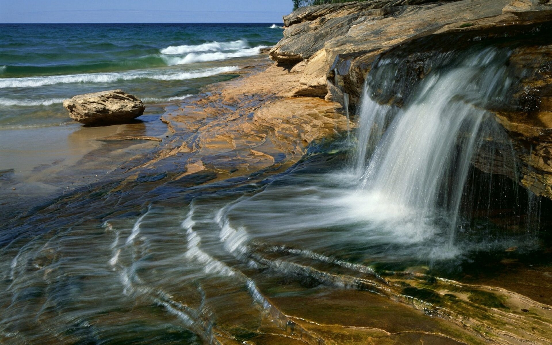 General 1920x1200 nature waterfall long exposure rocks sea coast