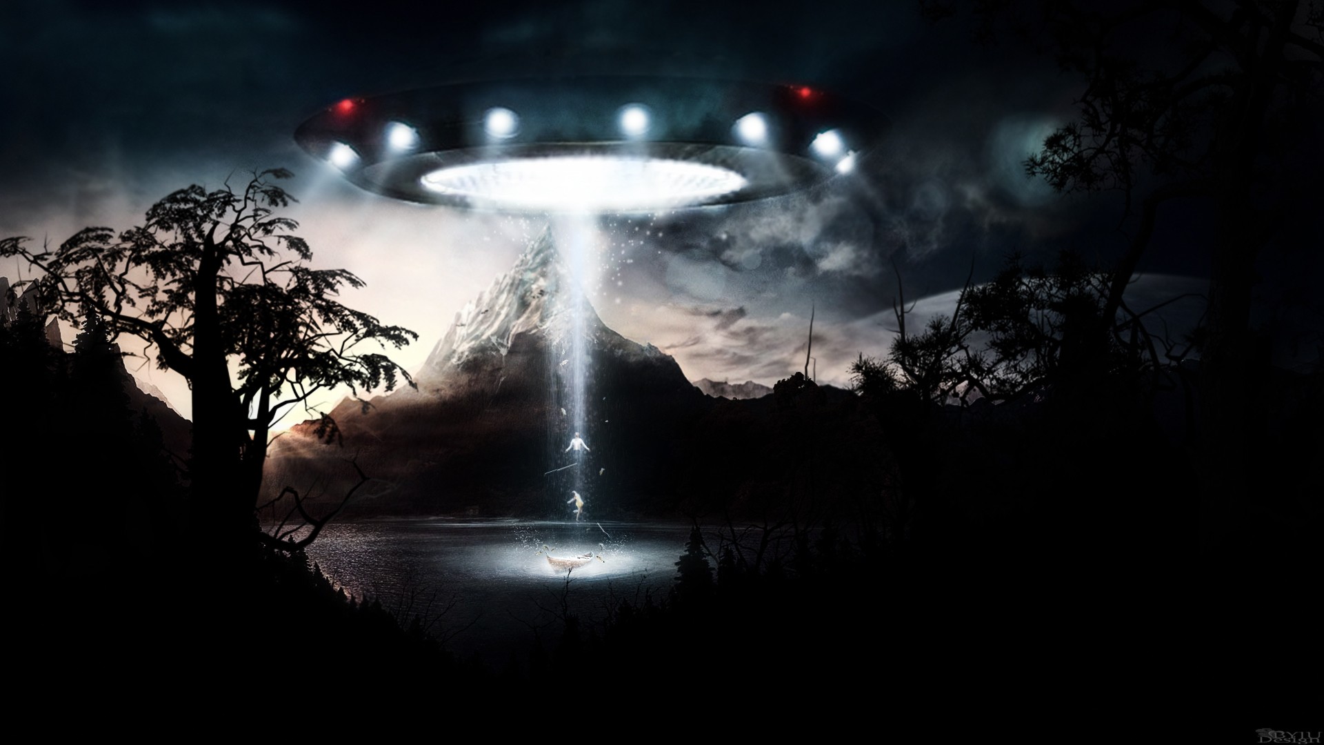 General 1920x1080 UFO science fiction digital art dark