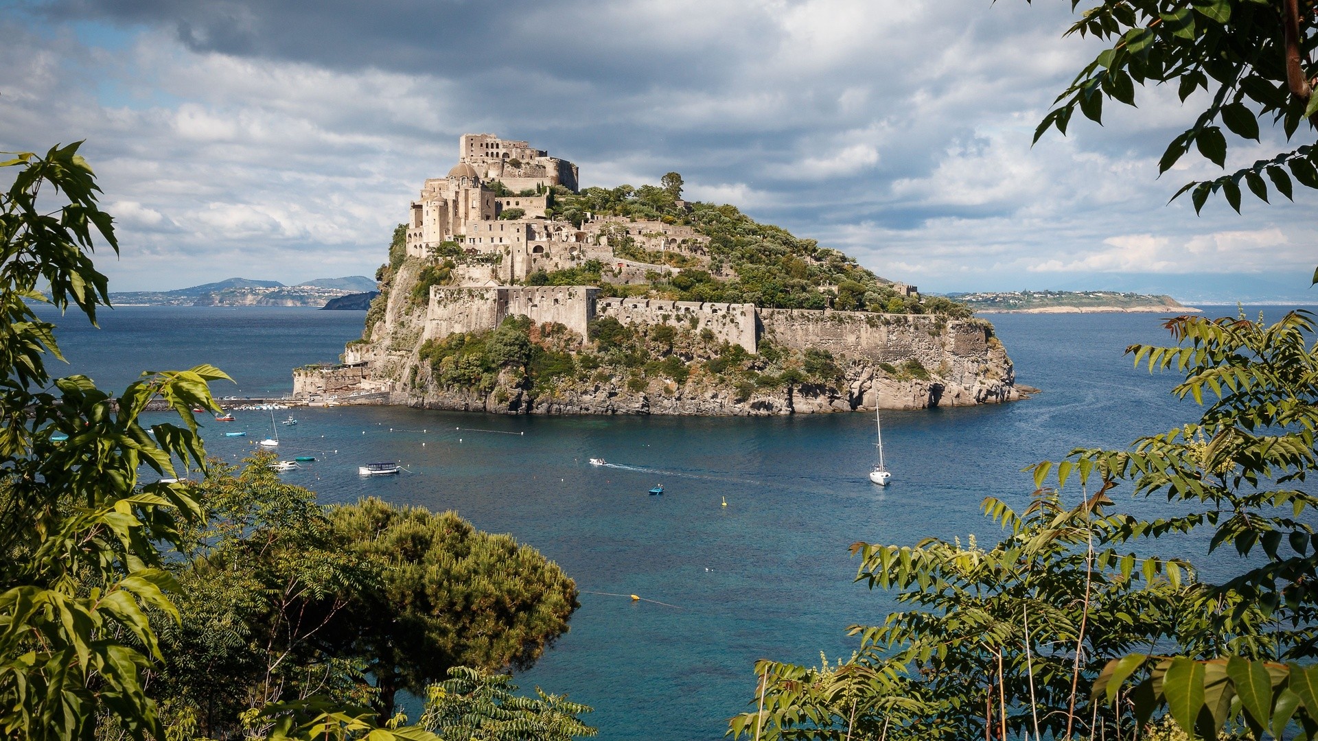 General 1920x1080 nature architecture landscape old building hills trees house Italy monastery island clouds sea boat yacht Santa Maria Dell'isola