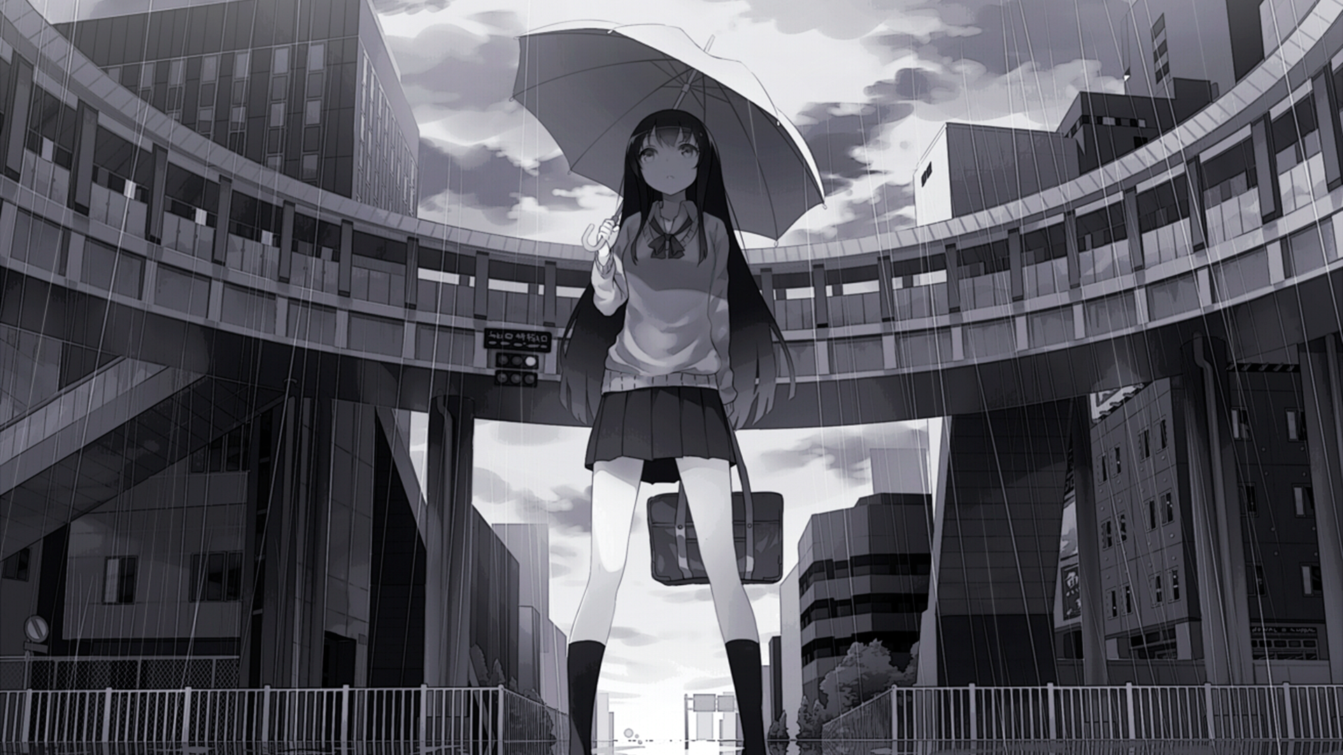 Anime 1920x1080 anime girls anime umbrella schoolgirl Mogumo