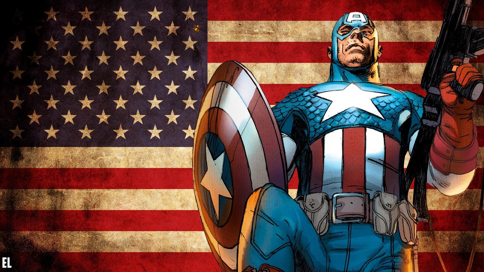 General 1920x1080 Captain America comics comic art superhero flag American flag shield weapon machine gun hero patriotic