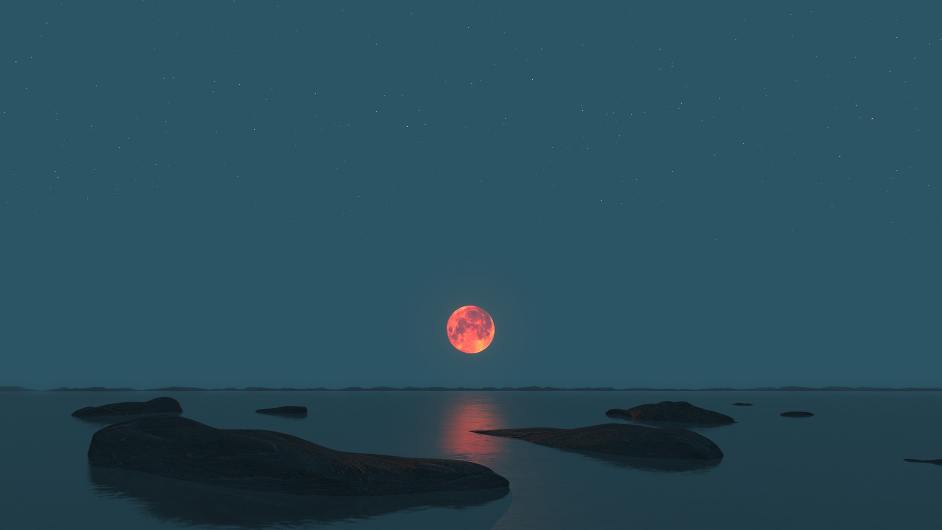 General 1920x1080 Moon sea lunar eclipses landscape photography moonlight rocks horizon nature sky full moon