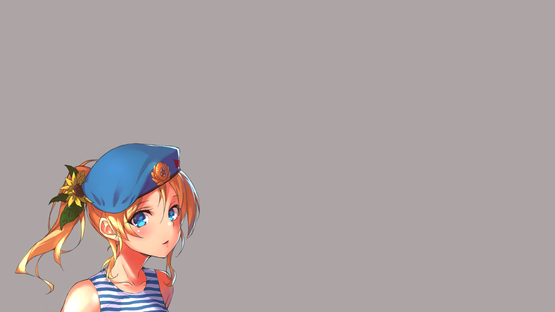 Anime 1920x1080 anime anime girls simple background Love Live! Ayase Eli berets ponytail tank top blue eyes hair ornament gray background Russia military flower in hair women with hats