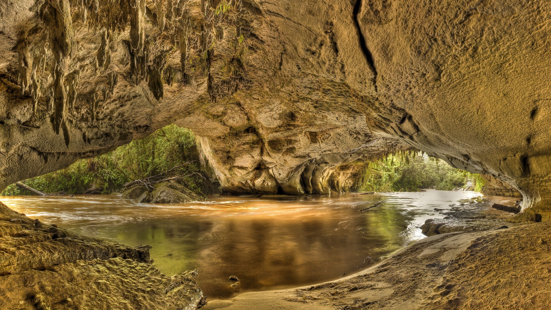 General 1920x1080 landscape river HDR cave nature outdoors