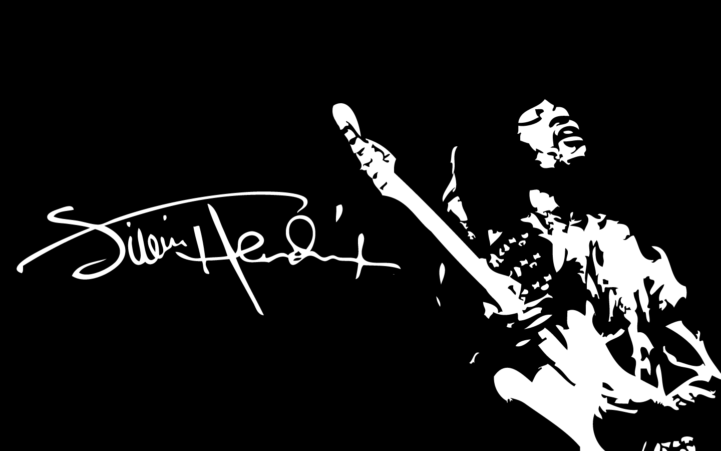 People 1440x900 men singer Jimi Hendrix guitar blues rock legends afro minimalism artwork monochrome signature white black background playing musician