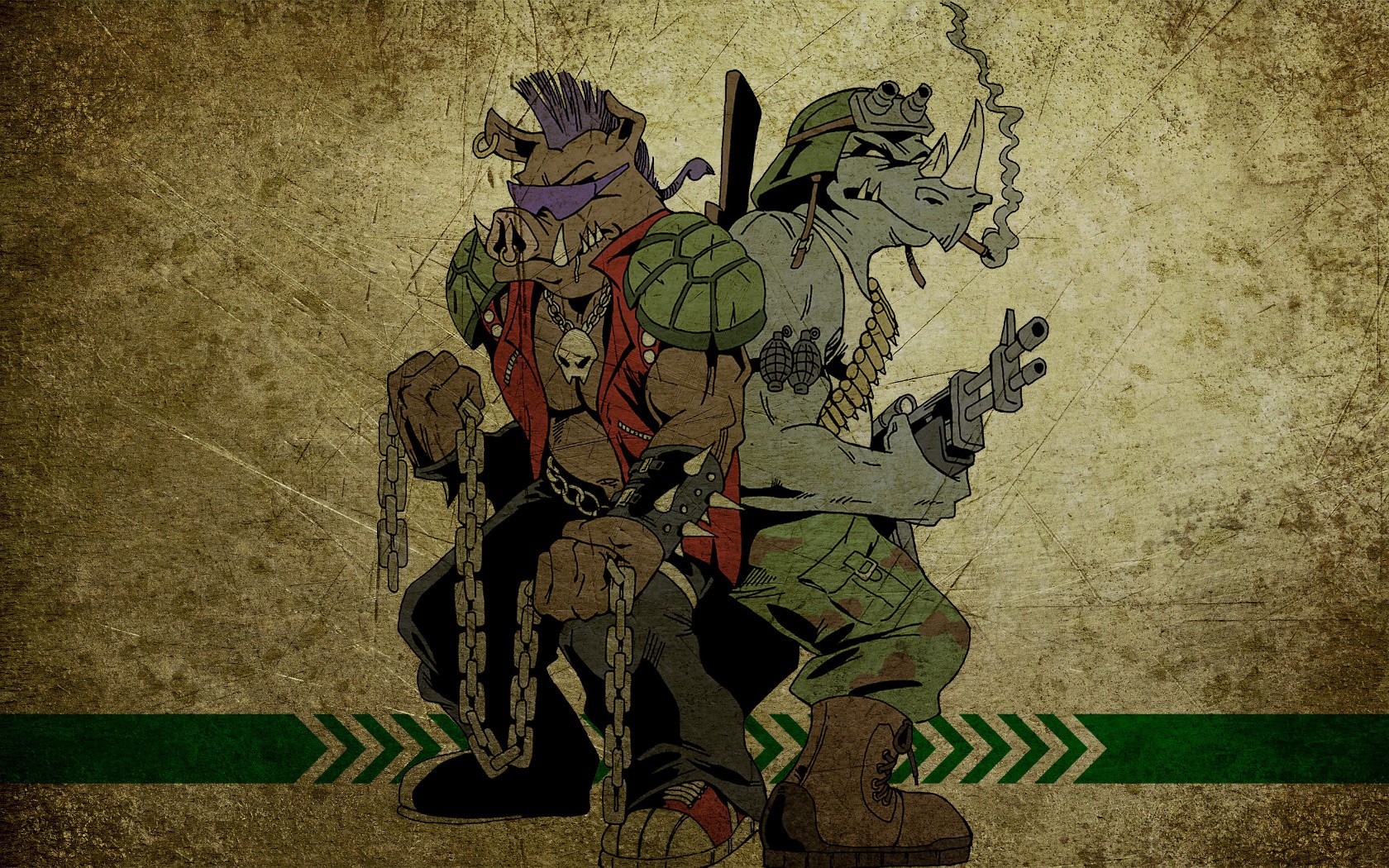 General 1680x1050 Teenage Mutant Ninja Turtles cartoon grunge artwork smoking chains weapon
