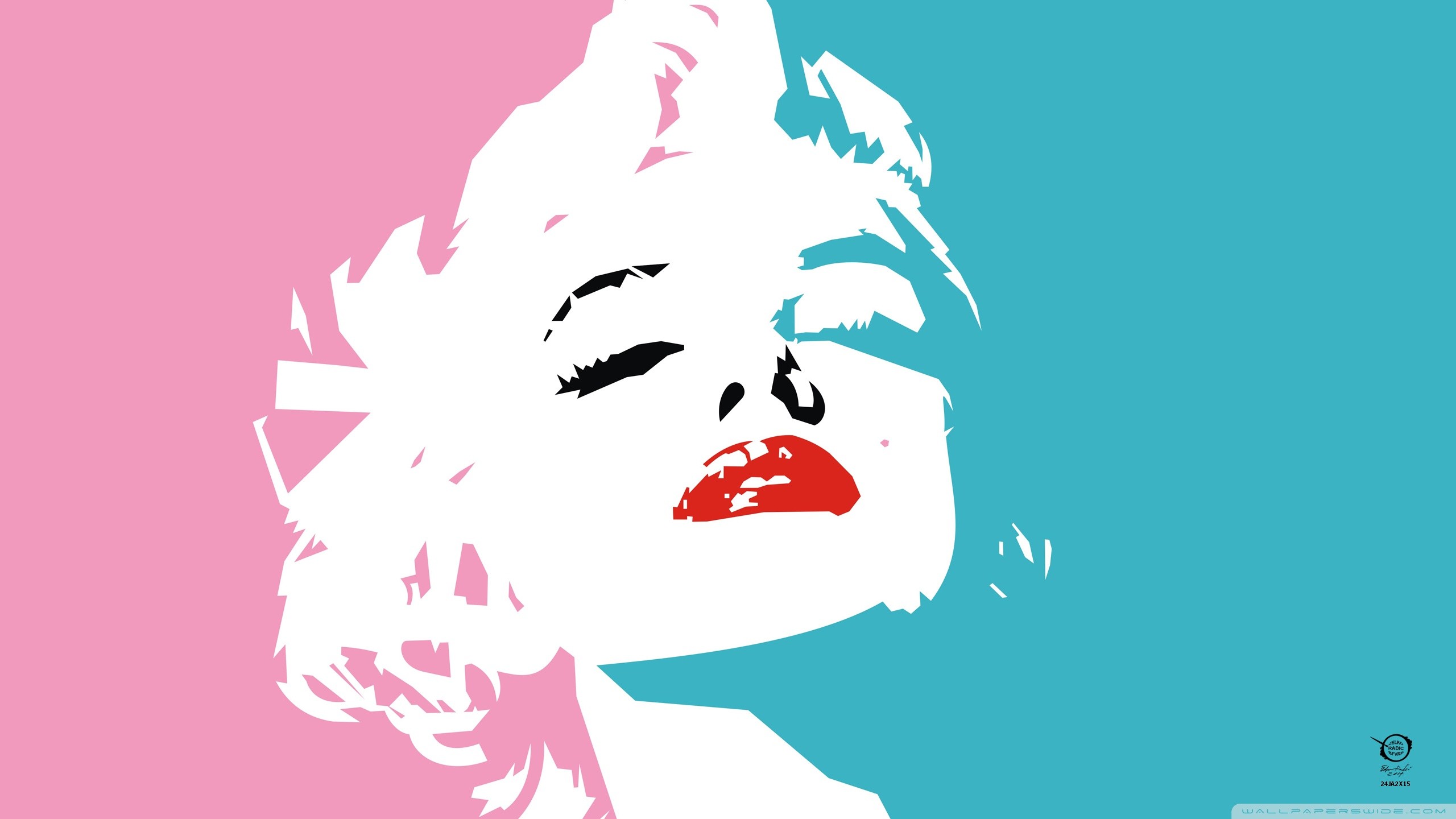 General 2560x1440 Marilyn Monroe celebrity pink blue colorful artwork cyan red lipstick face actress deceased digital art watermarked