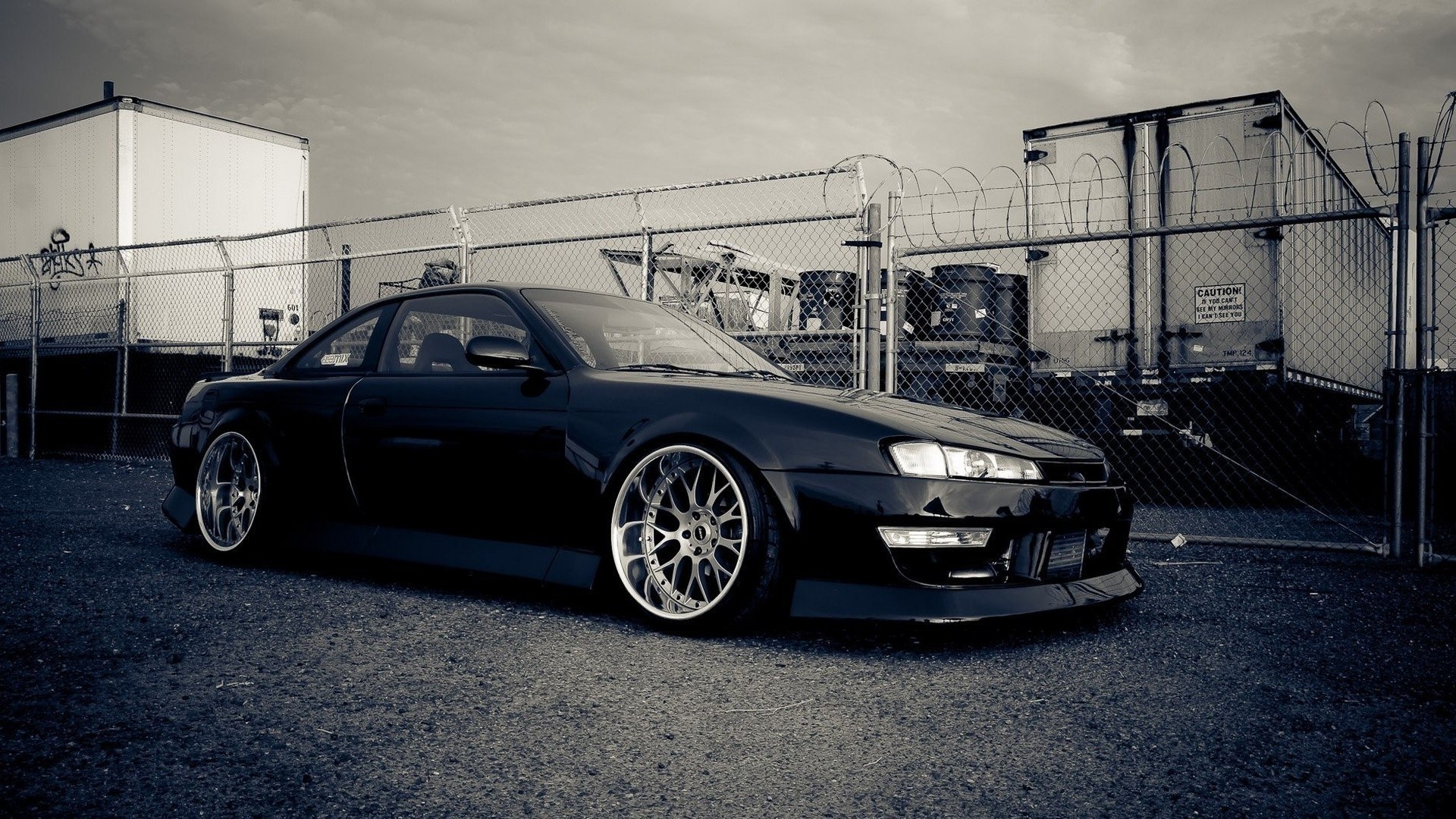 General 1920x1080 Nissan Silvia S14 Nissan Silvia Nissan Japanese cars frontal view black cars vehicle Straight-four engine