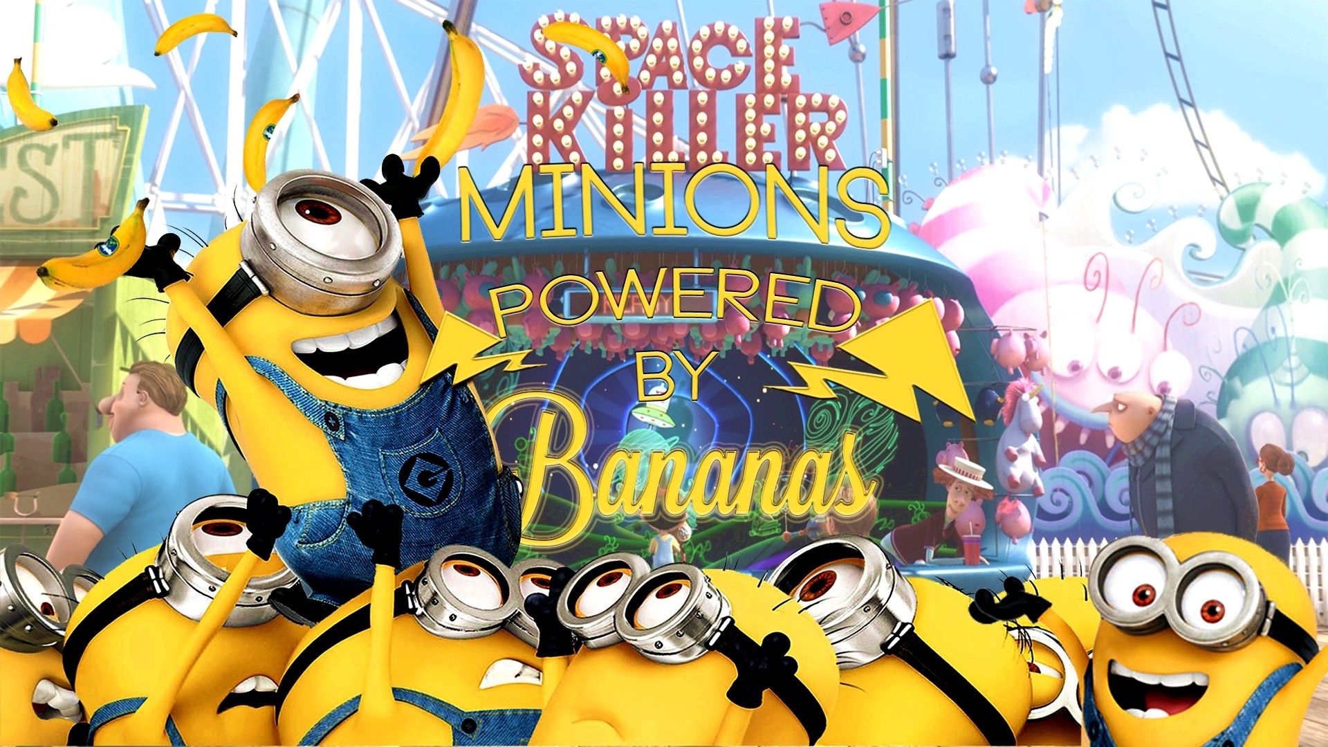 General 1920x1080 minions Despicable Me bananas happy movies movie characters