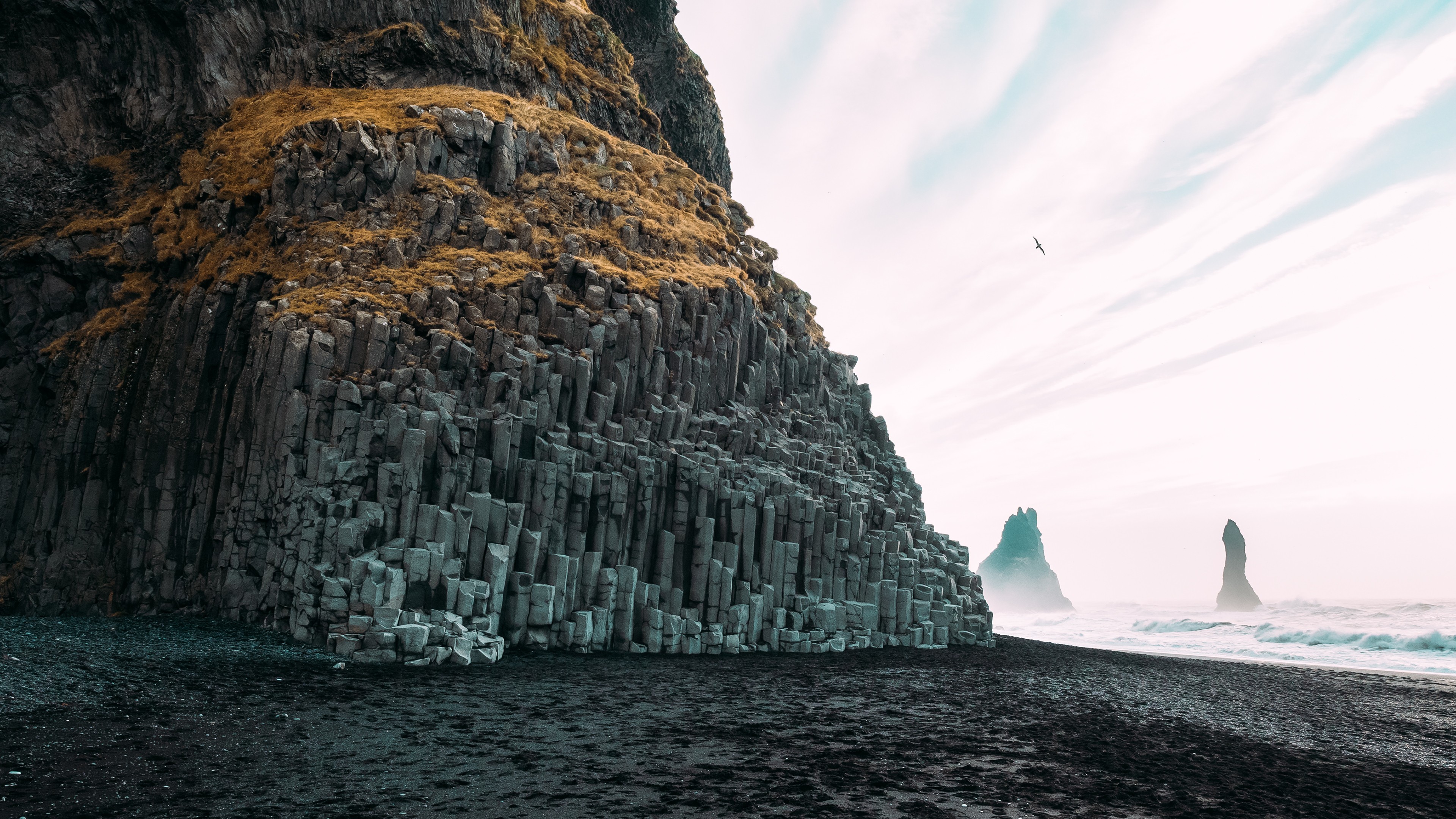 General 3840x2160 beach landscape Iceland rocks rock formation cliff coast waves sea nordic landscapes Basalt column
