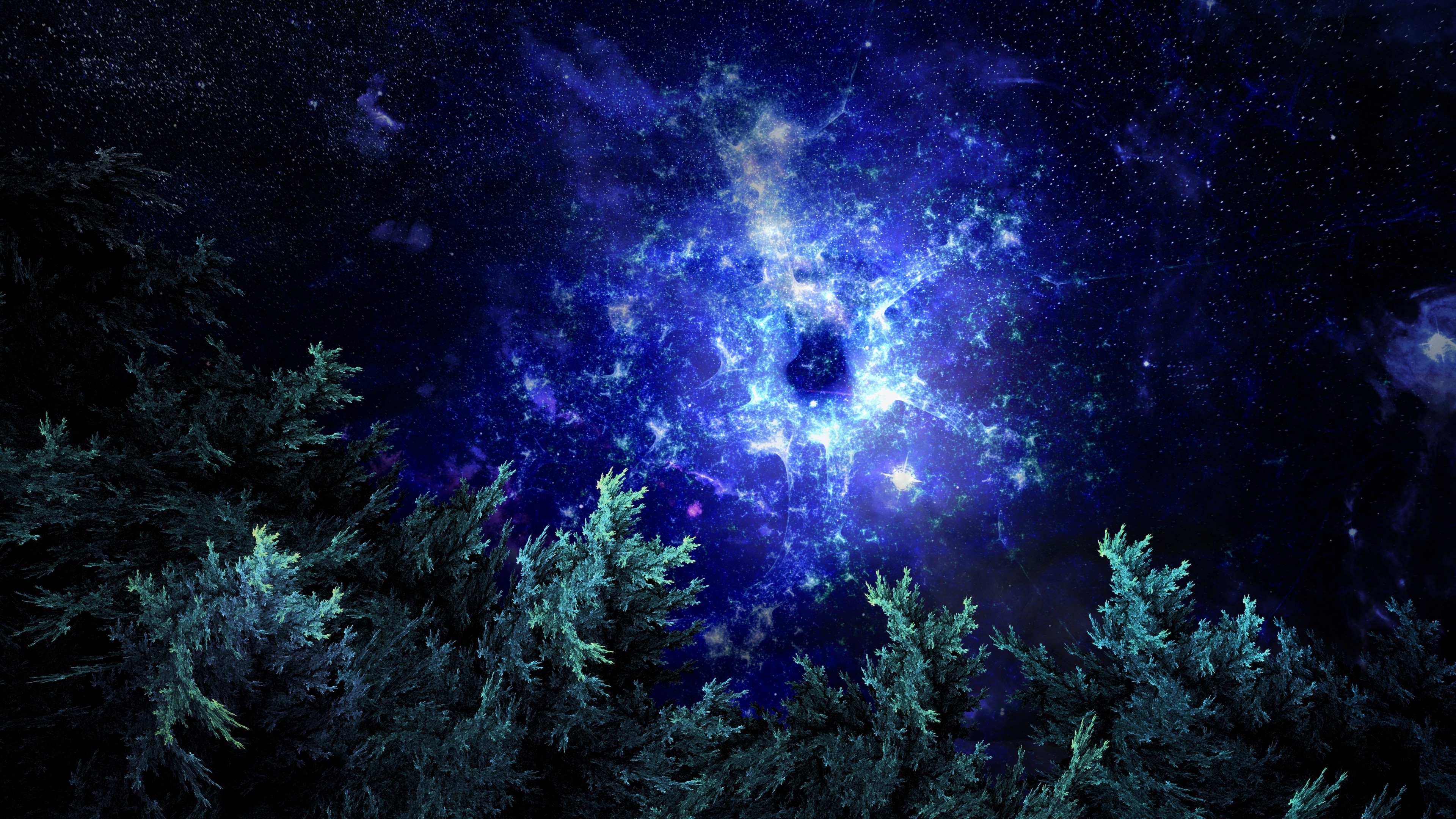 General 3840x2160 fractal forest space nebula night space art digital art