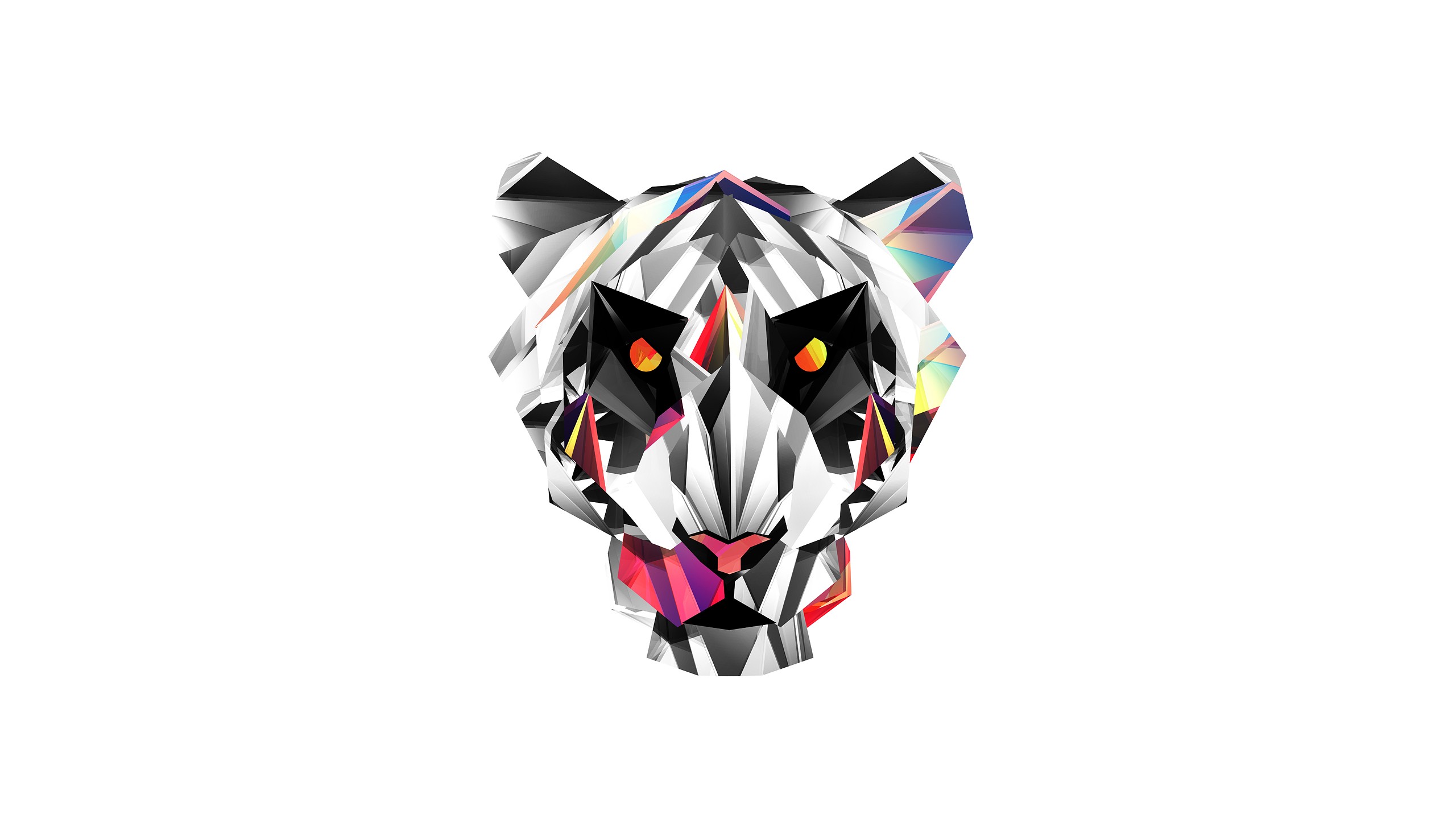 General 2560x1440 Justin Maller facets animals artwork big cats mammals digital art simple background white background 3D Abstract CGI abstract