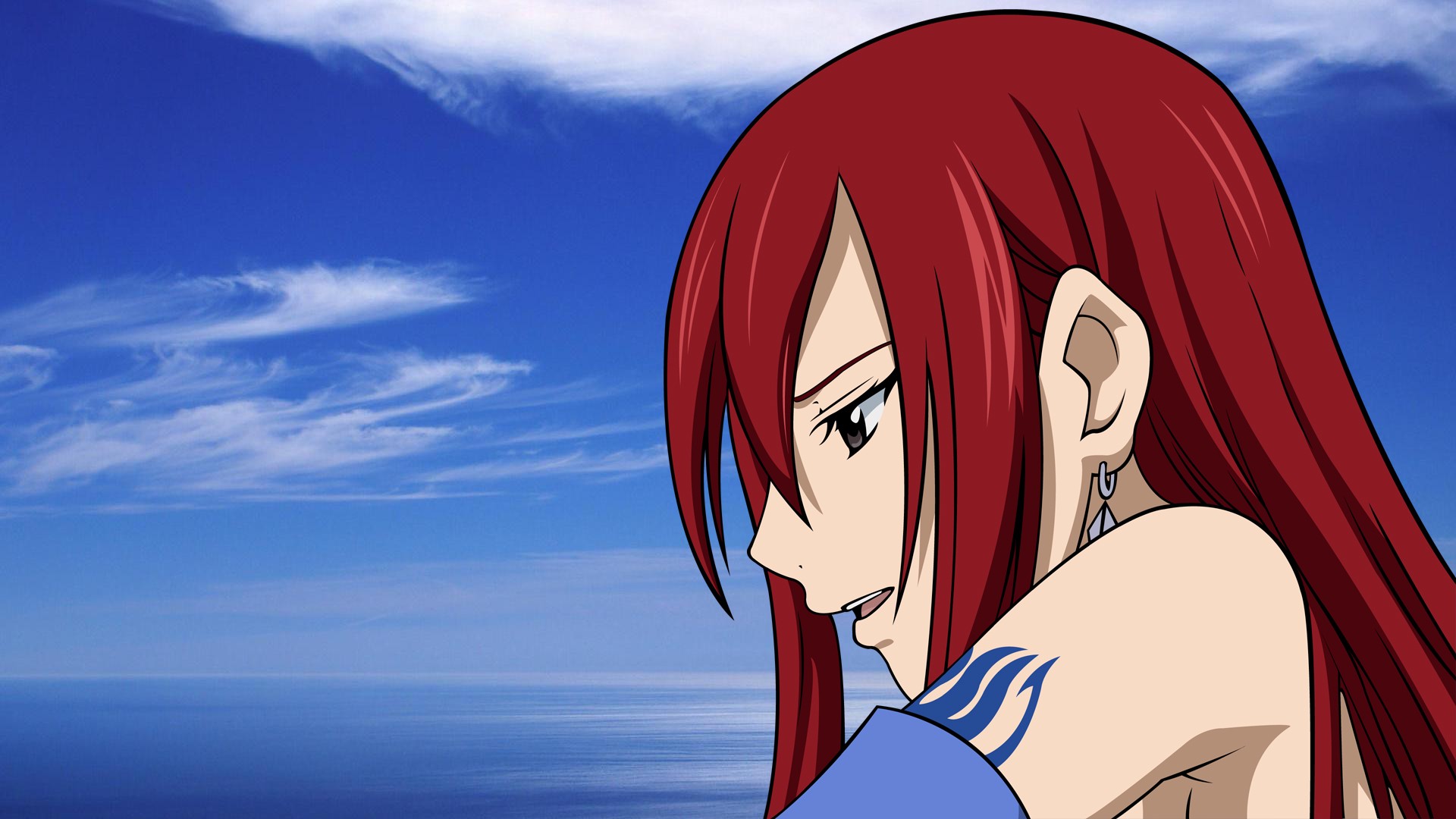 Anime 1920x1080 Fairy Tail sky Scarlet Erza redhead earring anime face profile anime girls