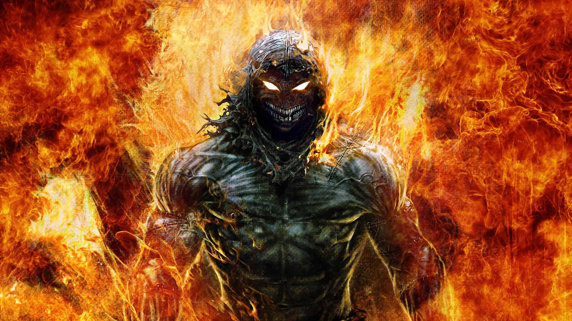 General 1920x1080 artwork Disturbed demon creature fire fantasy art glowing eyes