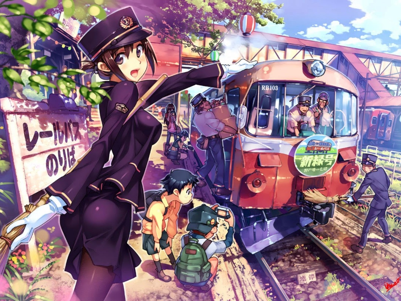 Anime 1600x1200 Rail Wars anime train railway anime girls vehicle hat women with hats open mouth uniform