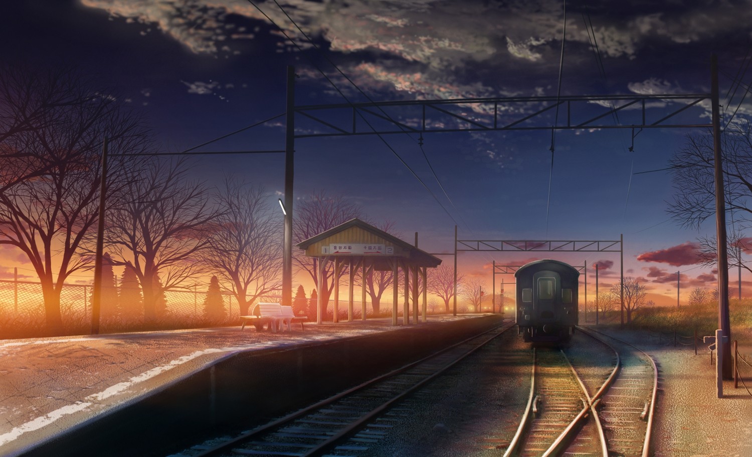 Anime 1500x913 scenery anime railway train station sky