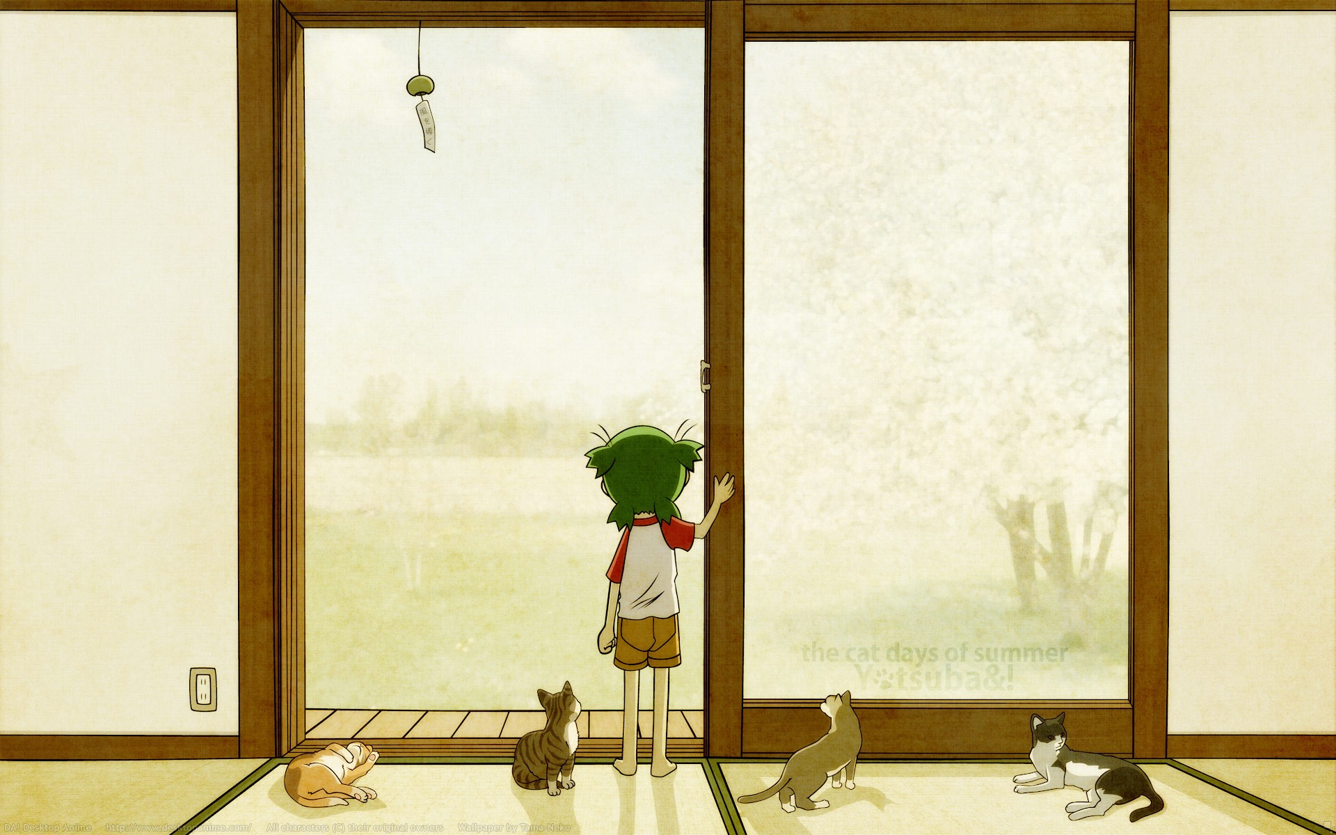 Anime 1920x1200 anime Yotsubato cats indoors animals green hair mammals doorways